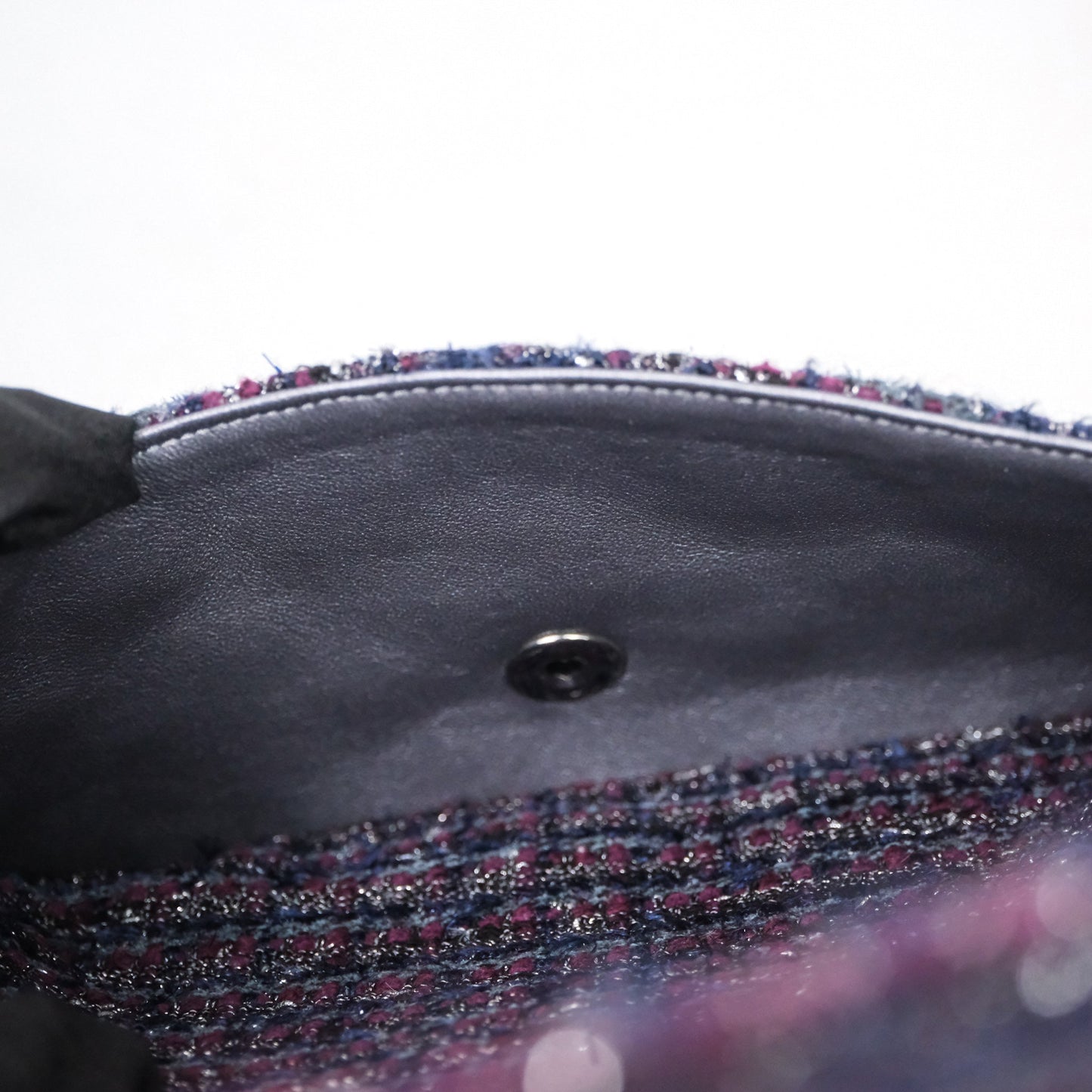 Chanel Classic M/L Medium Double Flap Purple Tweed Glitter Gun Metal