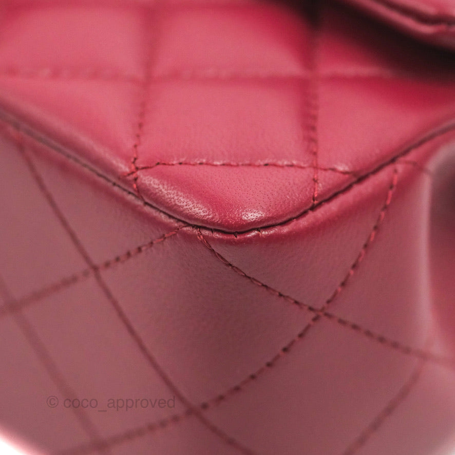 Chanel Top Handle Mini Rectangular Flap Bag Burgundy Lambskin Gold Hardware
