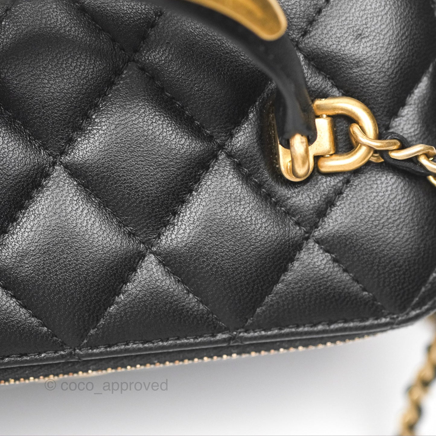 Chanel Vanity Rectangular Metal Top Handle Black Lambskin Aged Gold Hardware 22B