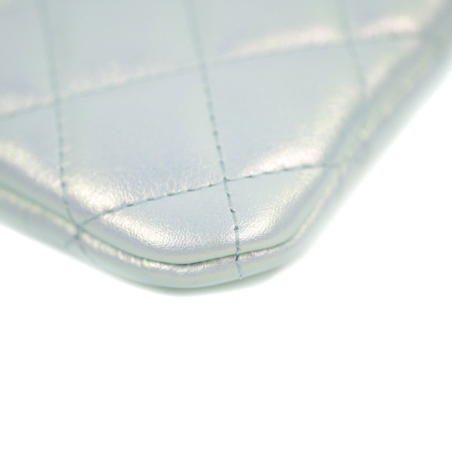 Chanel Quilted Mini O Case Iridescent Icy Blue Calfskin Silver Hardware
