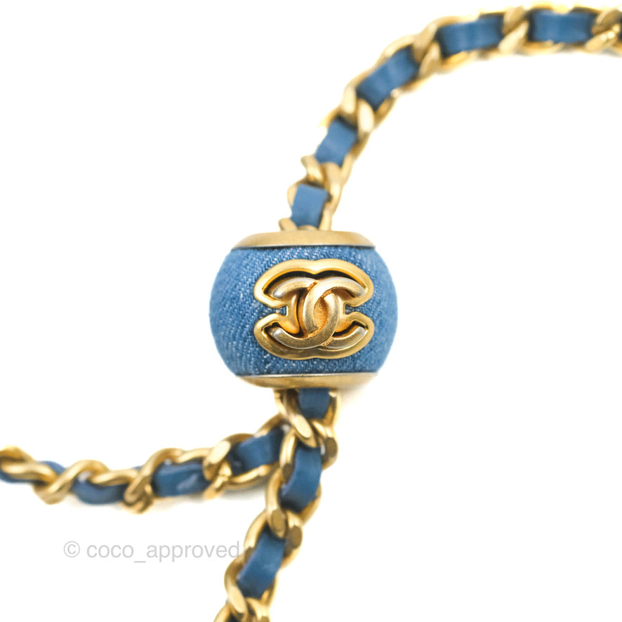 Chanel Quilted Pearl Crush Wallet on Chain WOC Denim Aged Gold Hardware