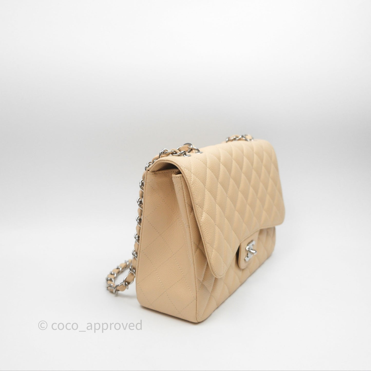 Chanel Jumbo Single Flap Beige Caviar Silver Hardware