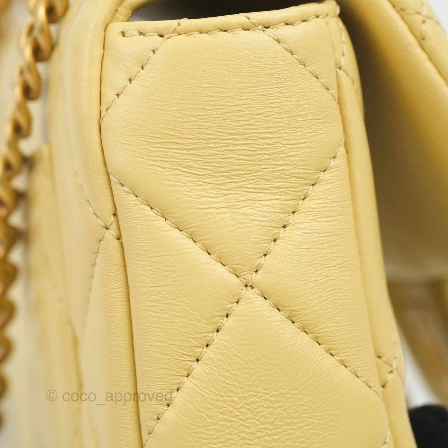 Chanel Enamel Quilted Pending CC Mini Square Flap Yellow Lambskin Aged Gold Hardware 22P