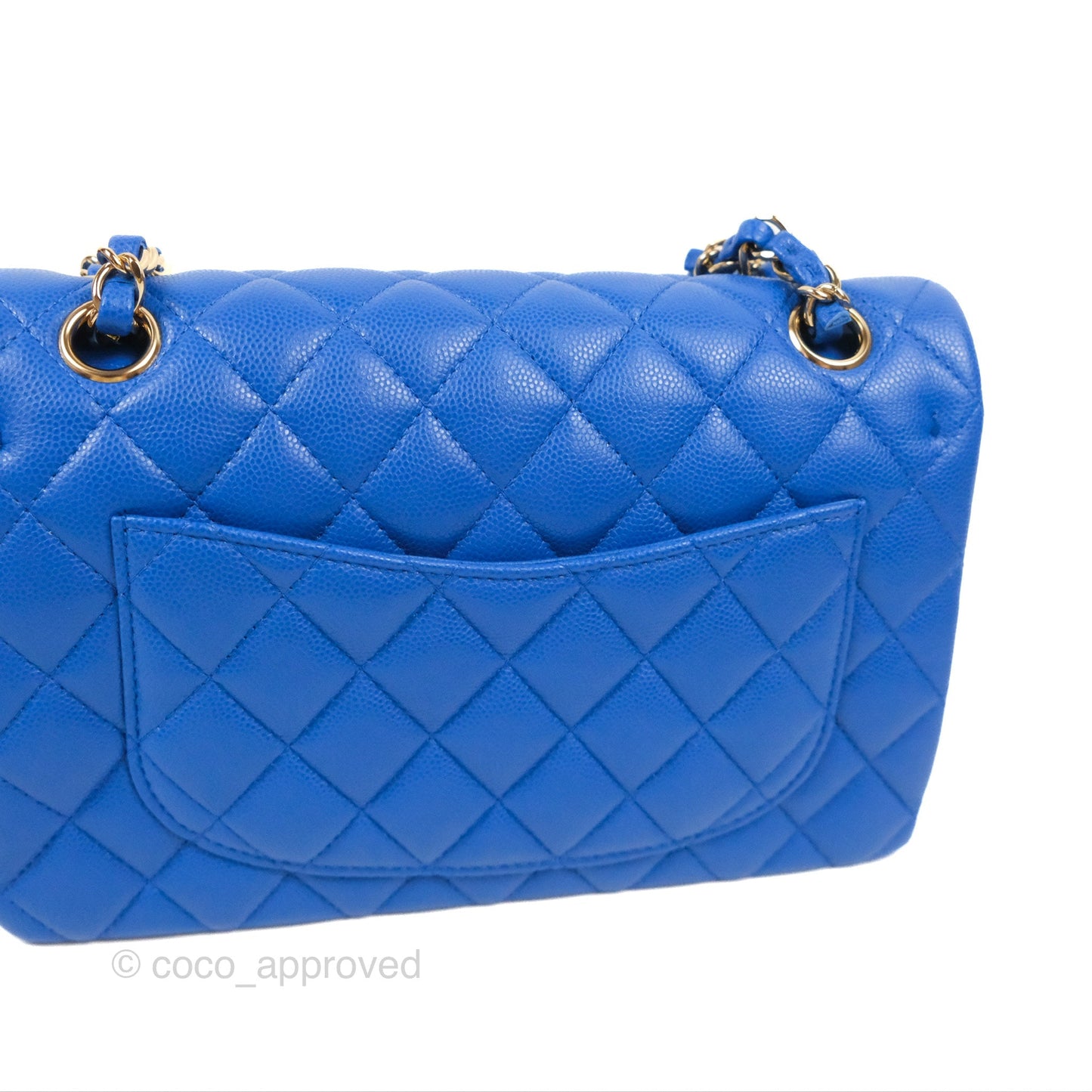 Chanel Small Classic Quilted Flap Blue Caviar Gold Hardware