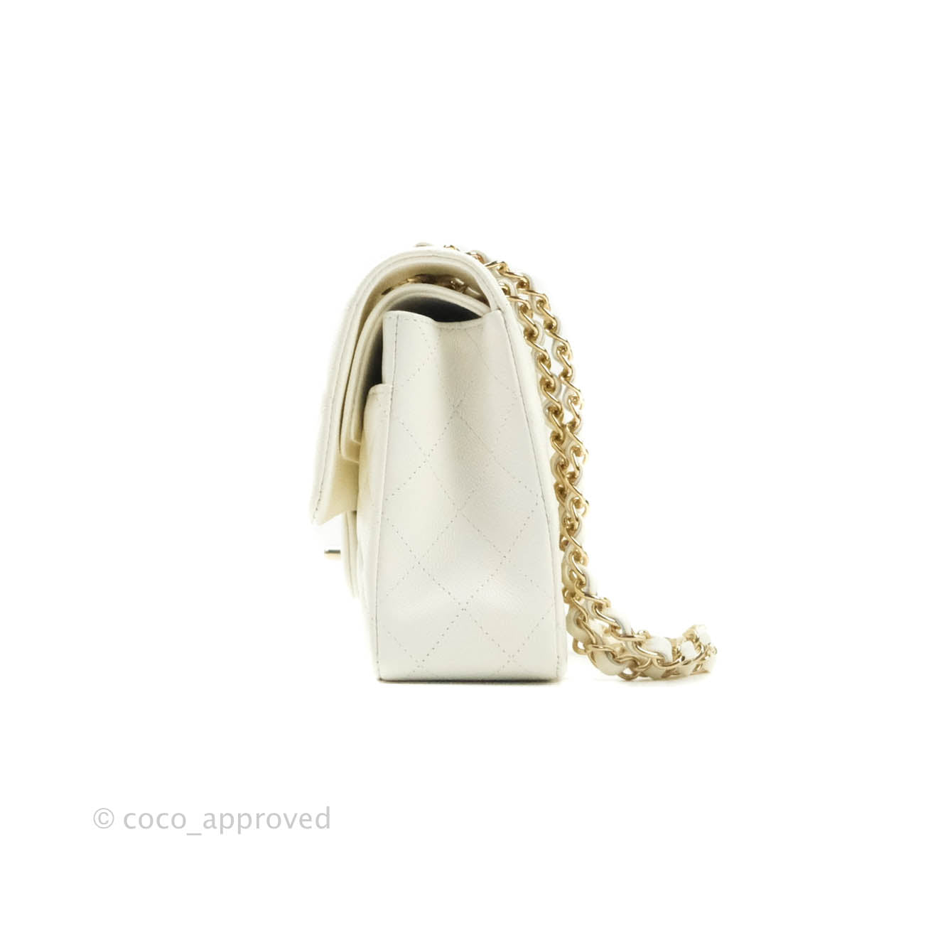Chanel Classic M/L Medium Double Flap Ivory White Caviar Gold Hardware