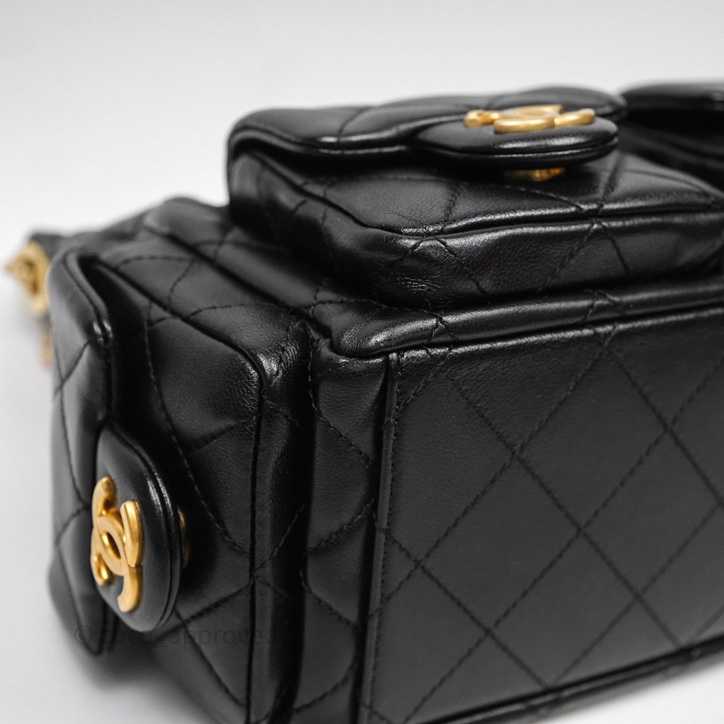 Chanel Small Quilted Trendy Double Pocket Hobo Black Lambskin Gold Hardware