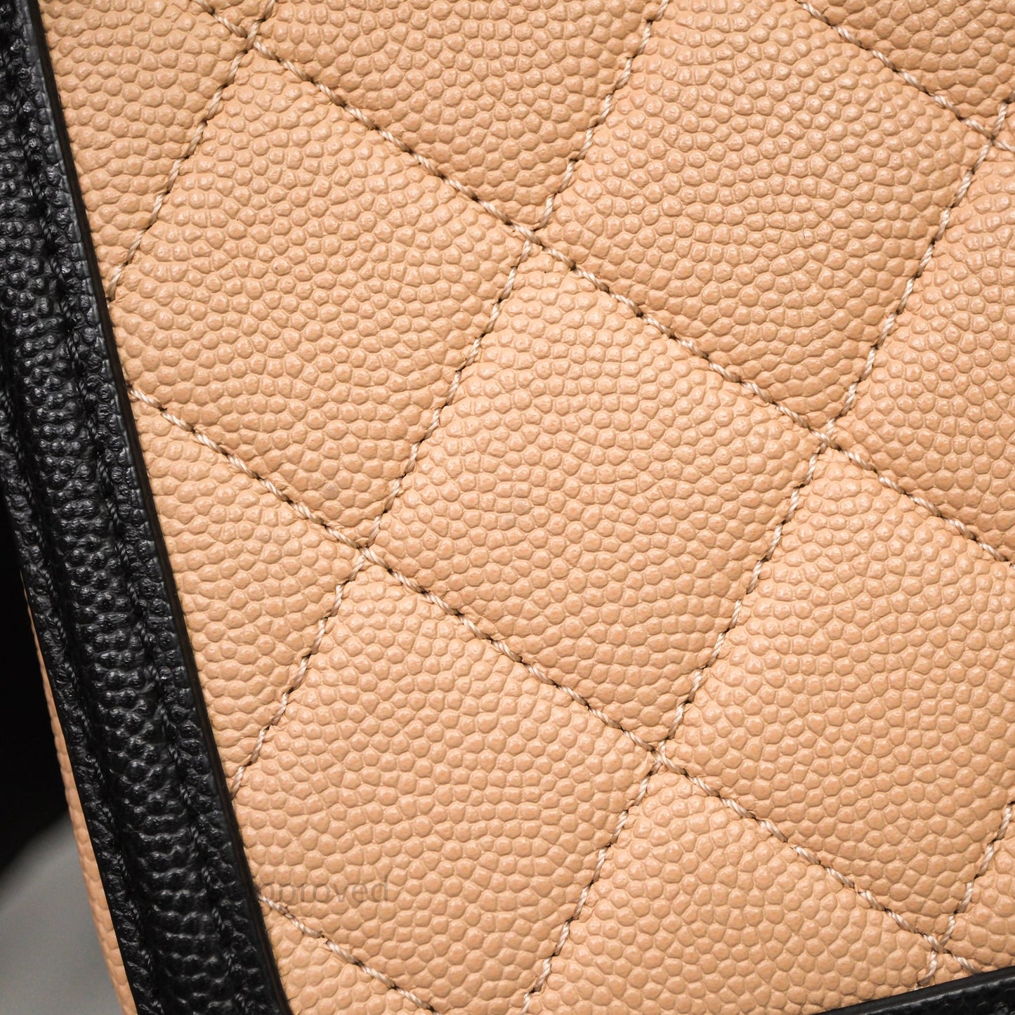 Chanel Quilted New Small CC Filigree Vanity Case Beige Caviar Gold Hardware
