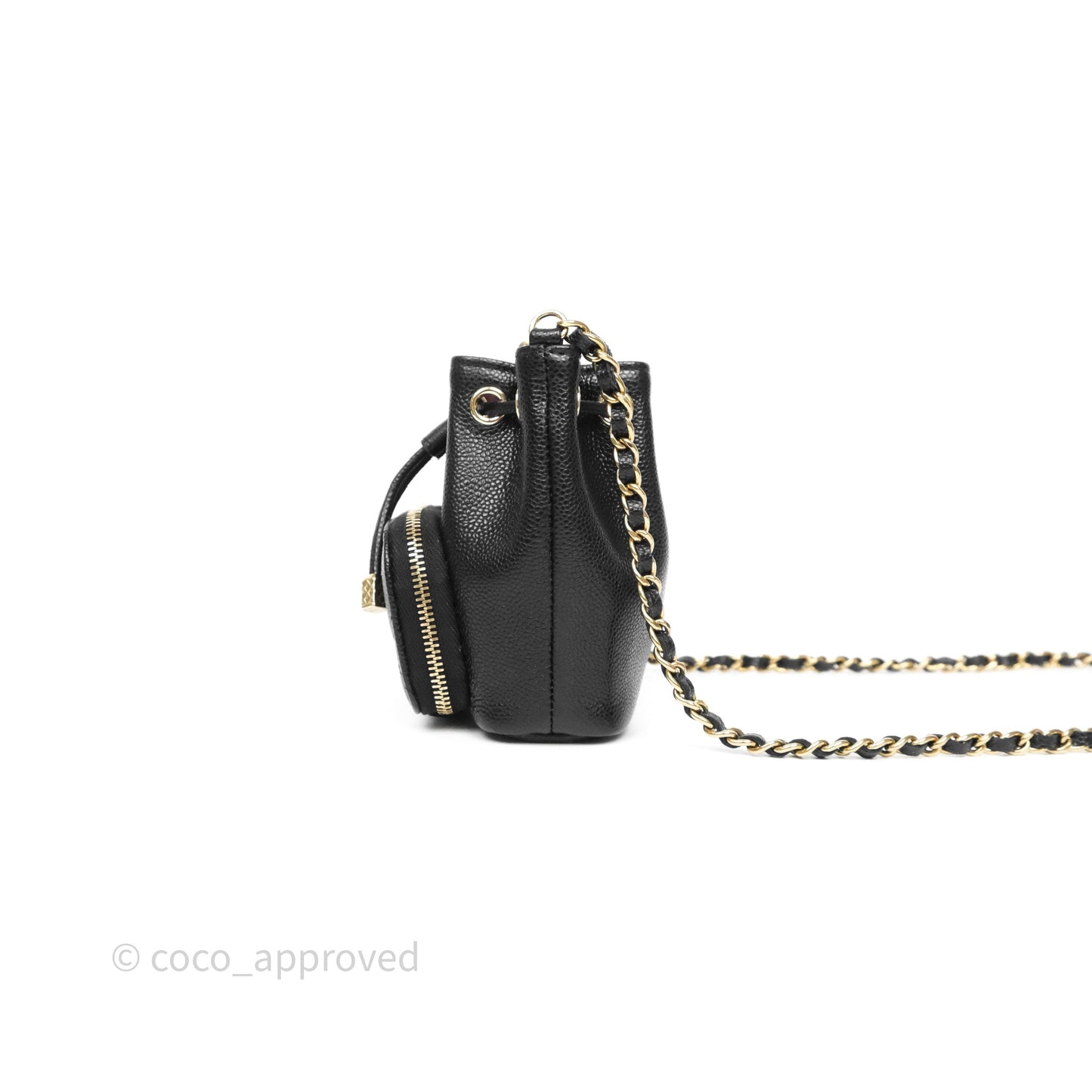 Chanel Mini Pocket Bucket Bag Black Caviar Gold Hardware