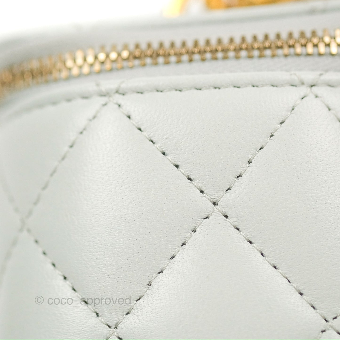 Chanel Quilted Vanity Rectangular with Camellia Adjustable Chain Light Blue Lambskin 23S