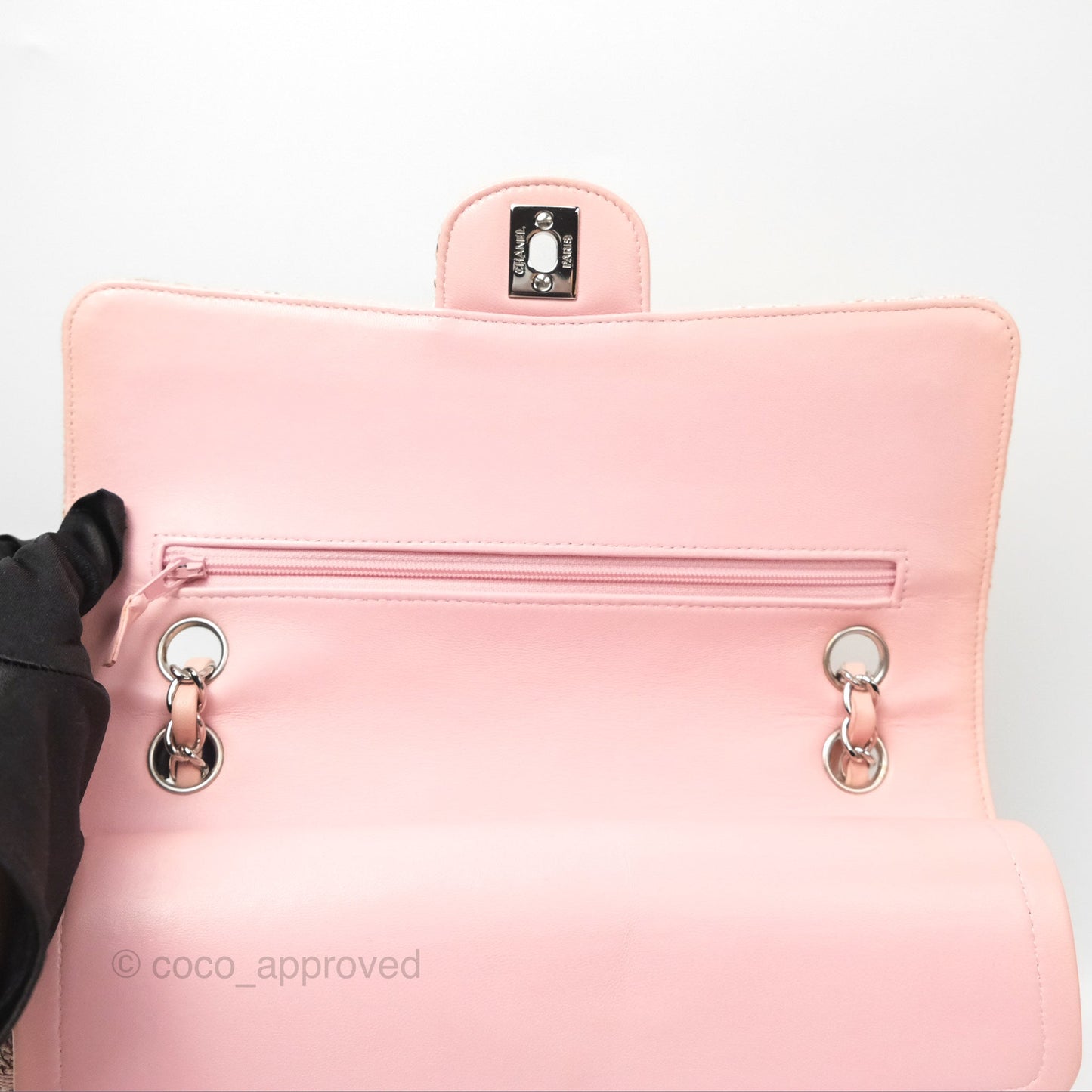 Chanel Classic M/L Medium Flap Quilted Pink Tweed Silver Hardware