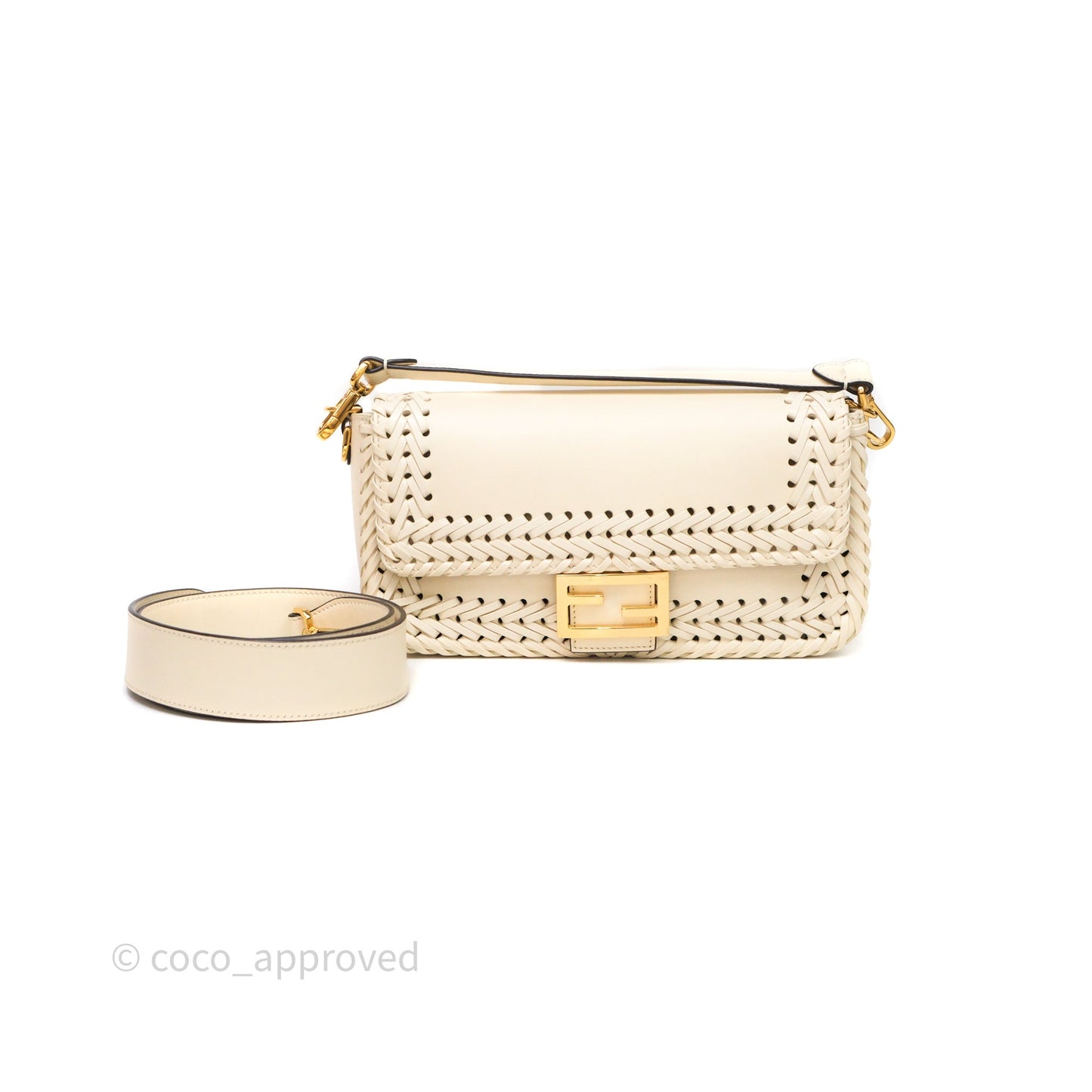 Fendi Braided Leather Baguette Bag Ivory Gold Hardware