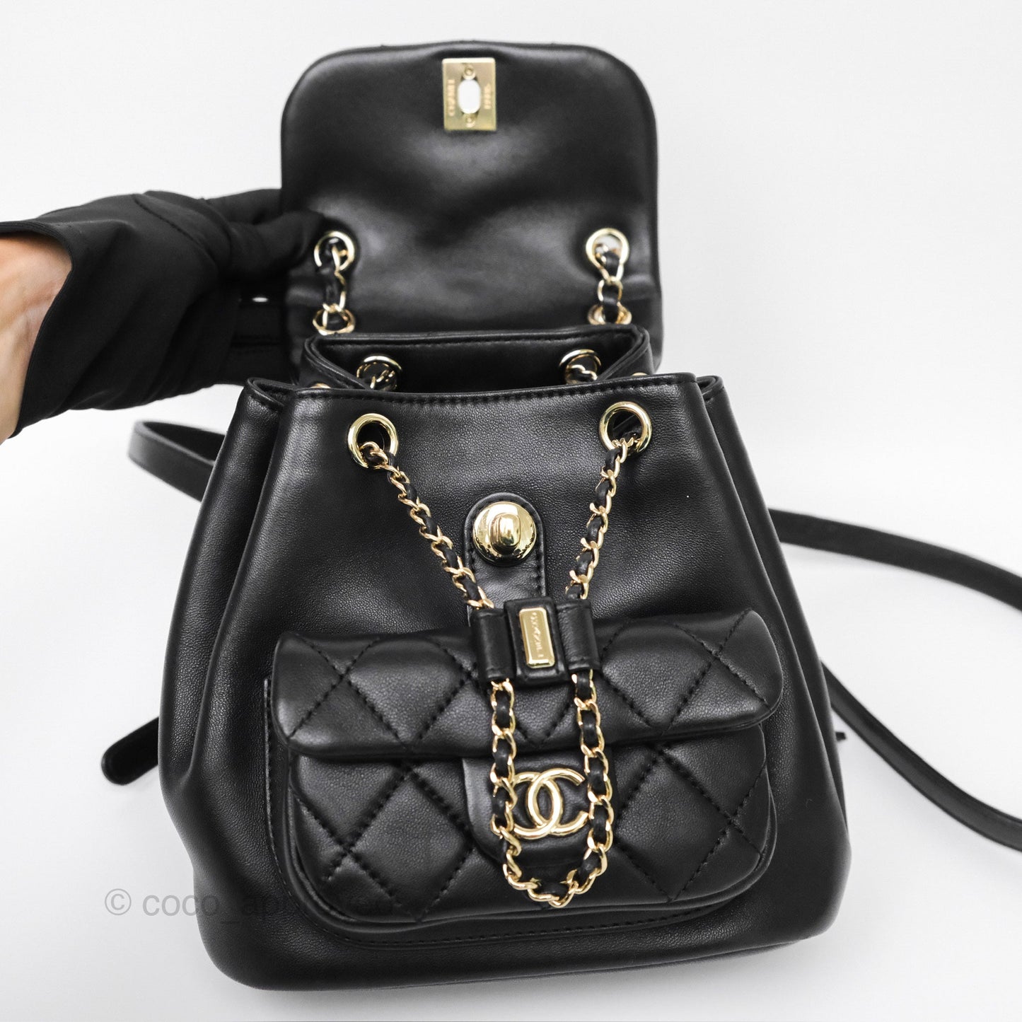 Chanel Small Duma Drawstring Backpack Black Lambskin Gold Hardware