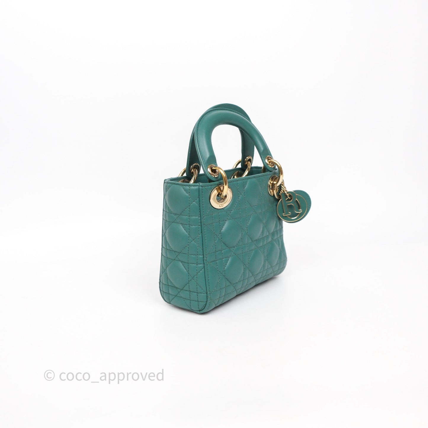 Christian Dior Mini Lady Dior Cannage Green Lambskin Gold Hardware
