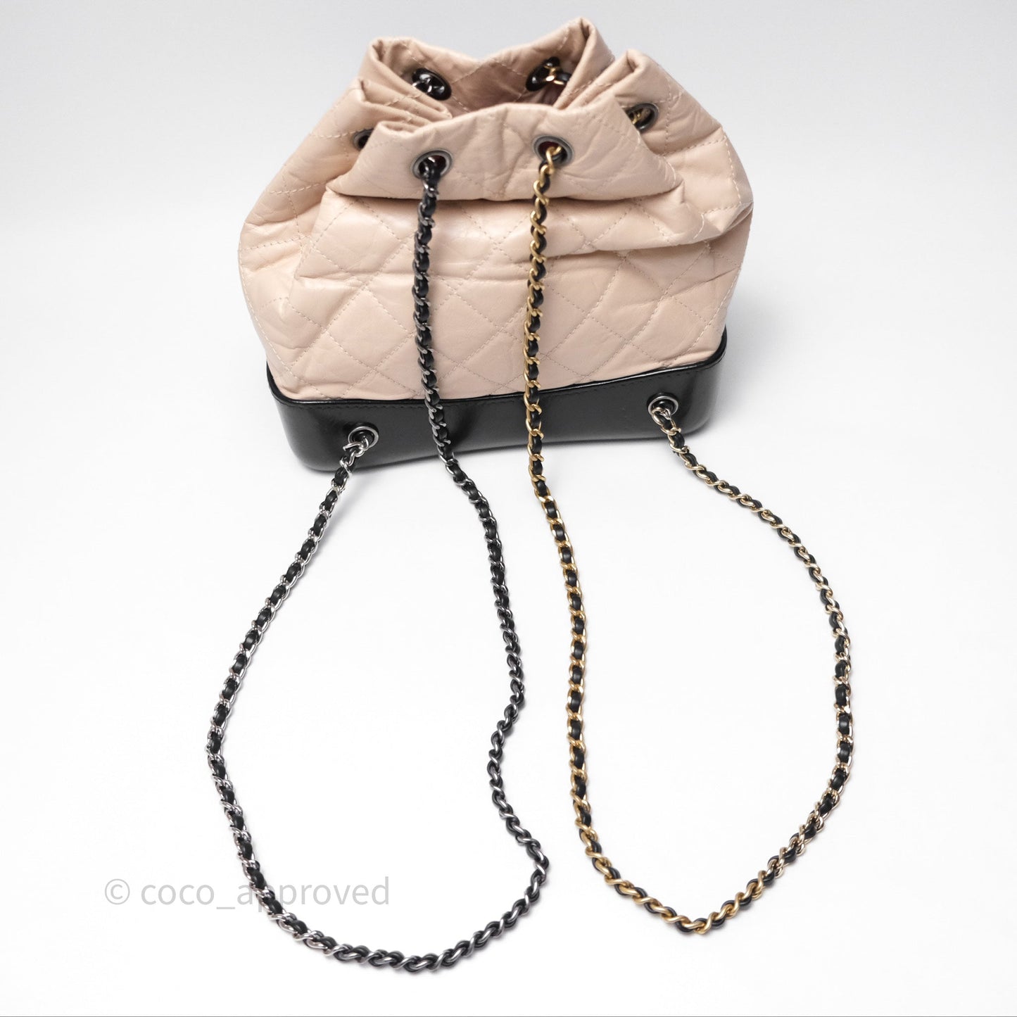 Chanel Small Gabrielle Backpack Beige Black Aged Calfskin
