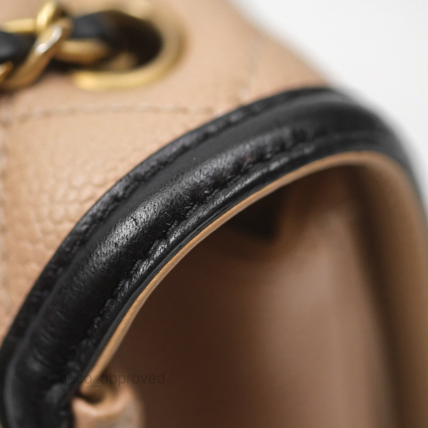 Chanel Small CC Filigree Flap Quilted Beige Black Caviar