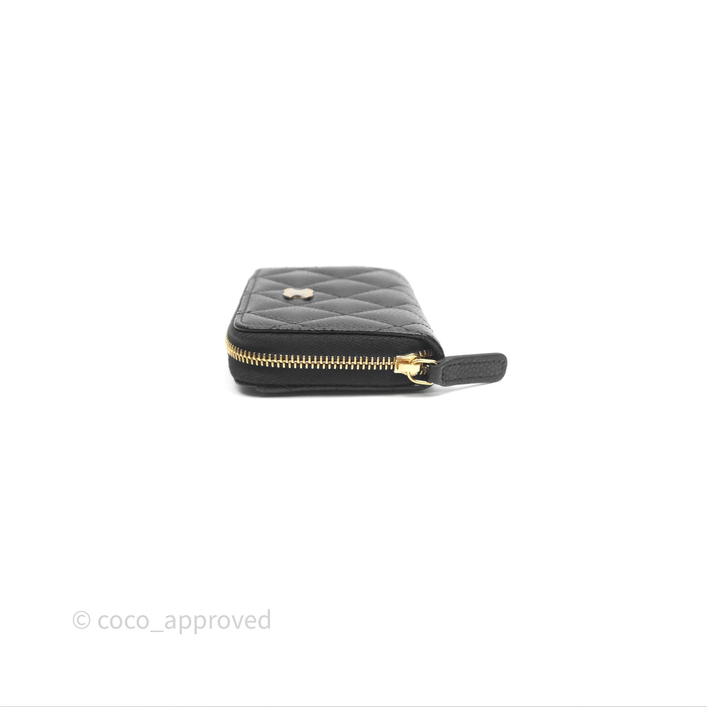 Chanel Quilted Zip Card Holder Black Caviar Gold Hardware