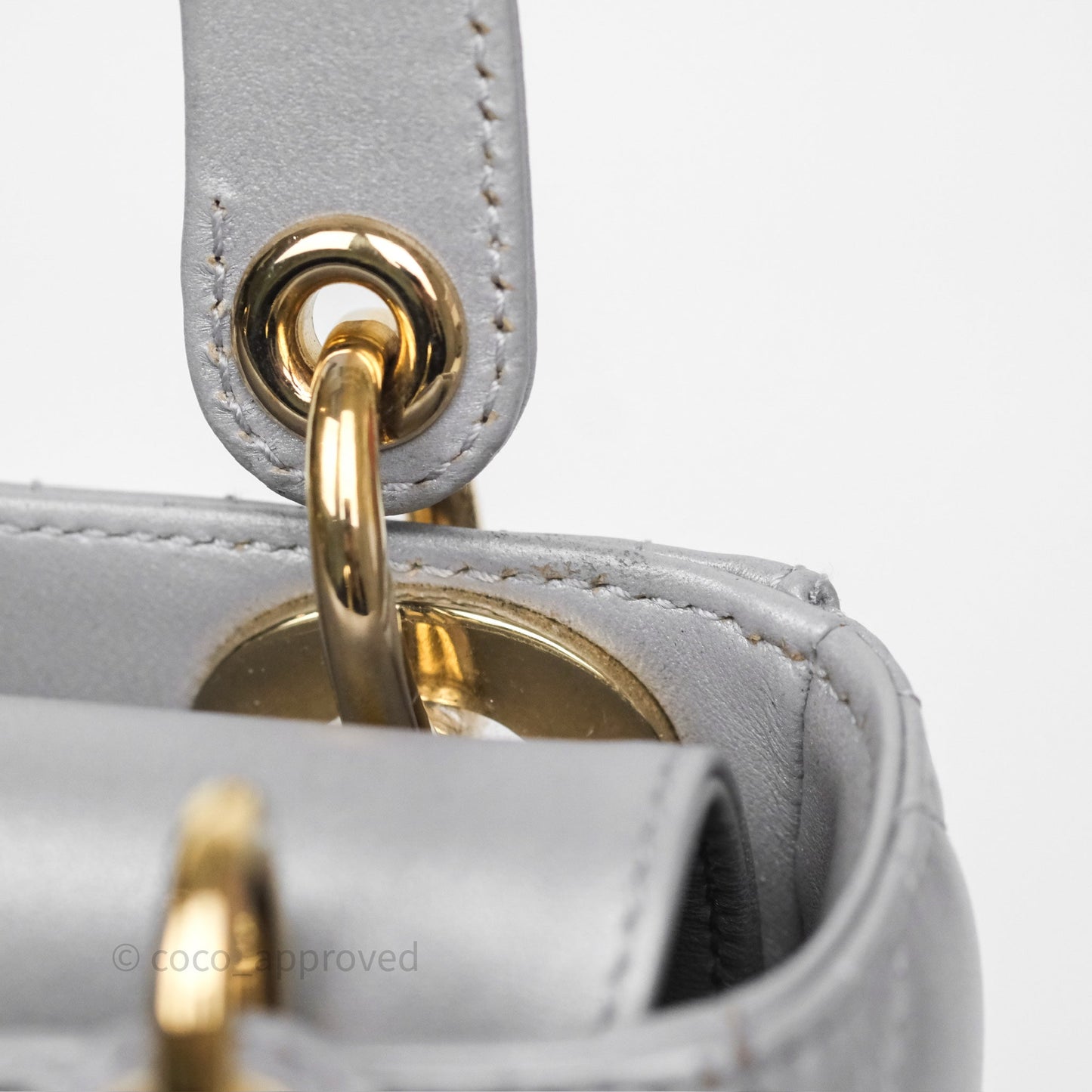 Christian Dior Mini Lady Dior Iridescent Grey Lambskin Cannage Gold Hardware