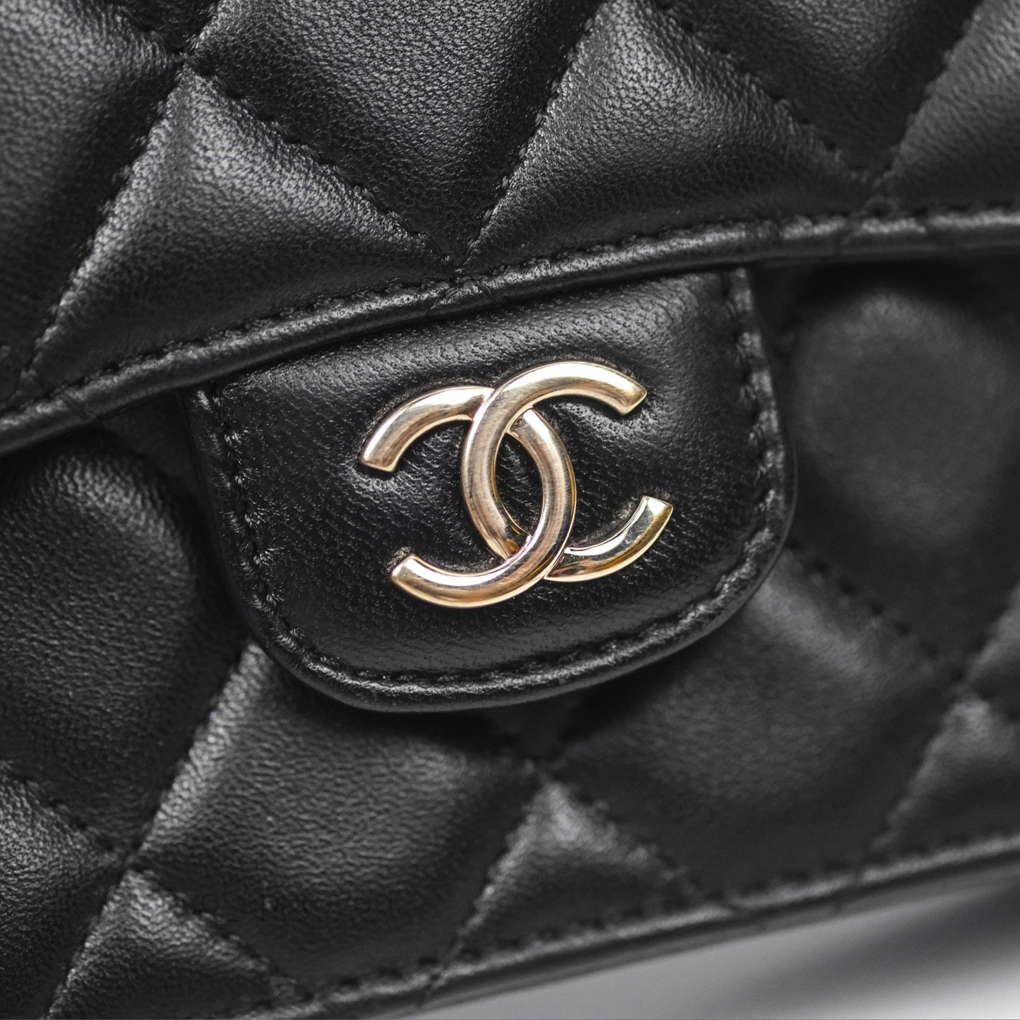 Chanel Mini Handle Flap Coin Purse With Chain Black Lambskin Gold Hardware