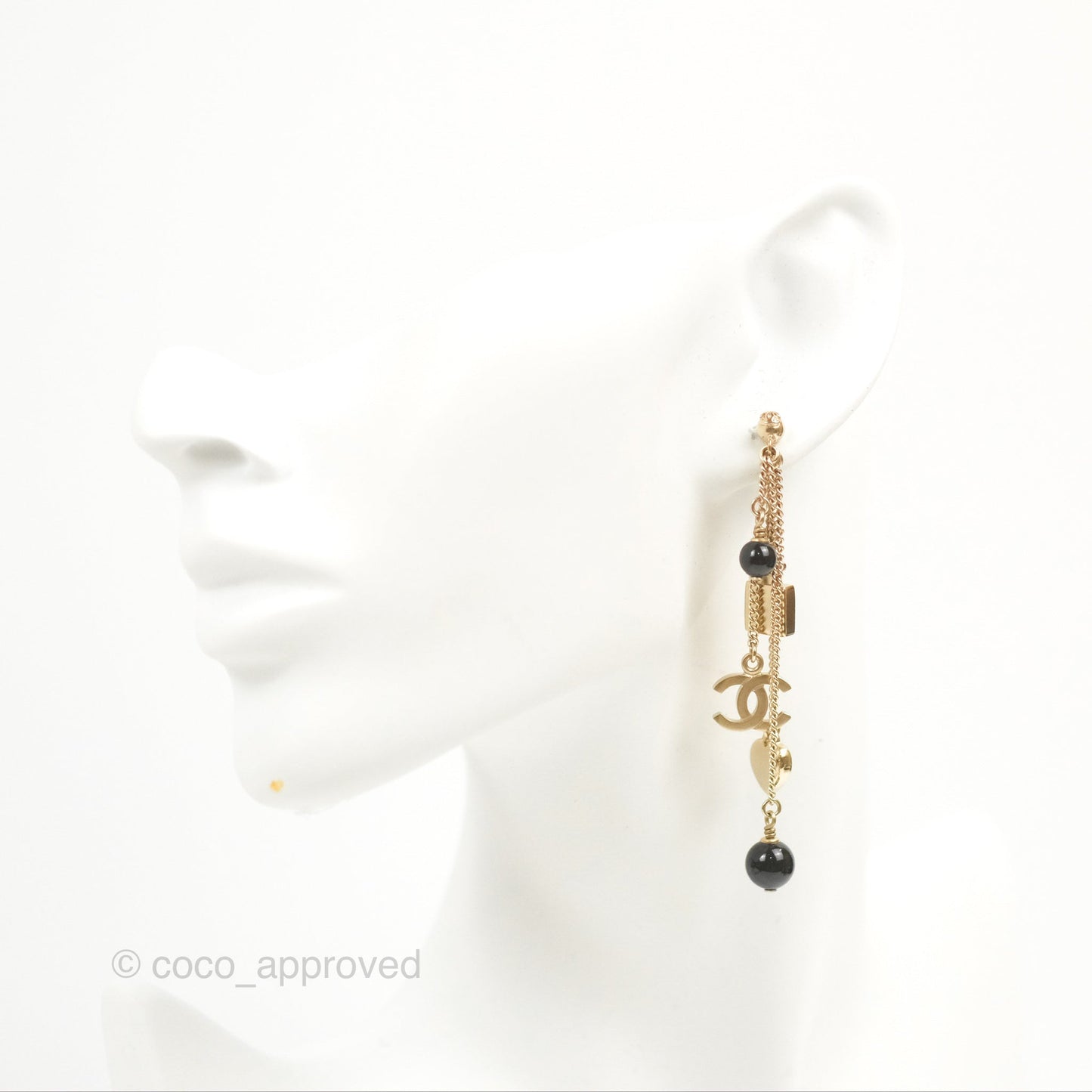 Chanel CC Charm Long Drop Earrings Gold Tone 18B