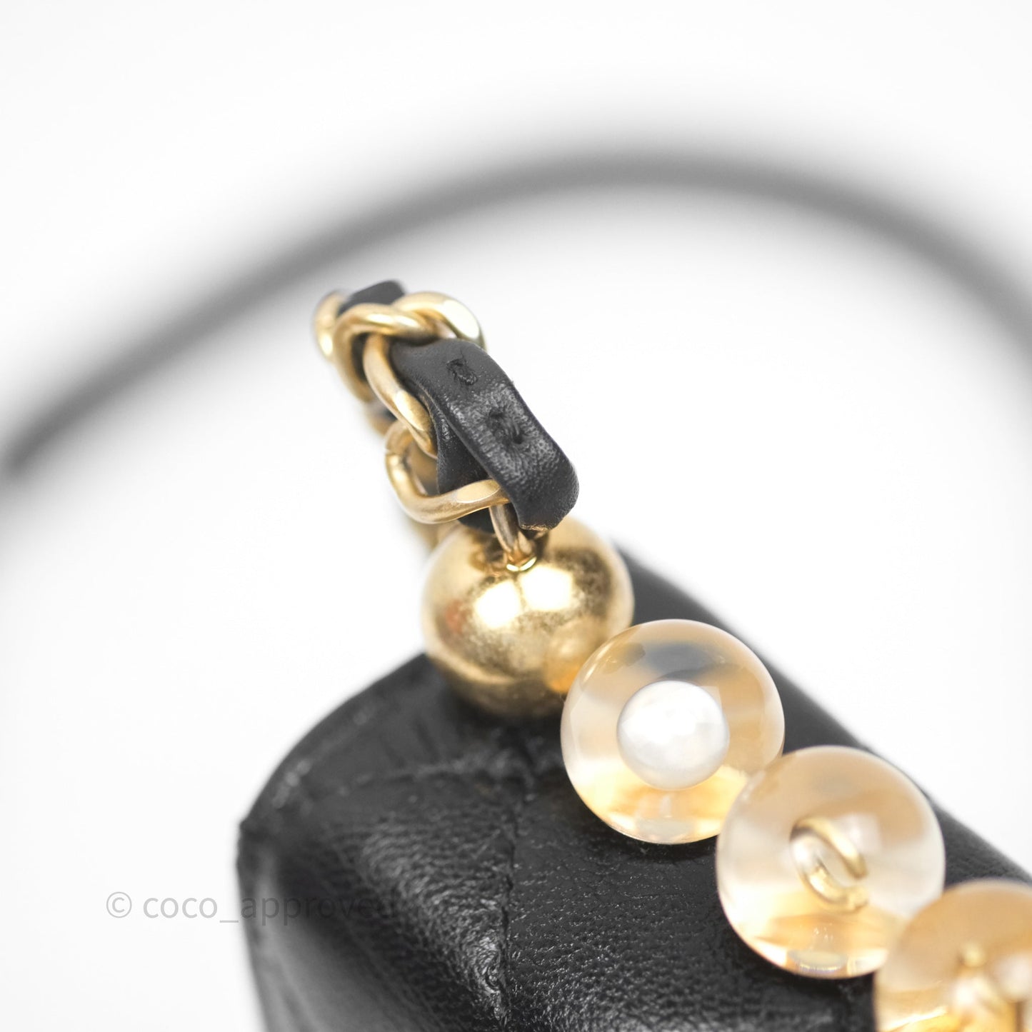 Chanel Quilted Chic Logo Pearls Flap Black Goatskin Aged Gold Hardware