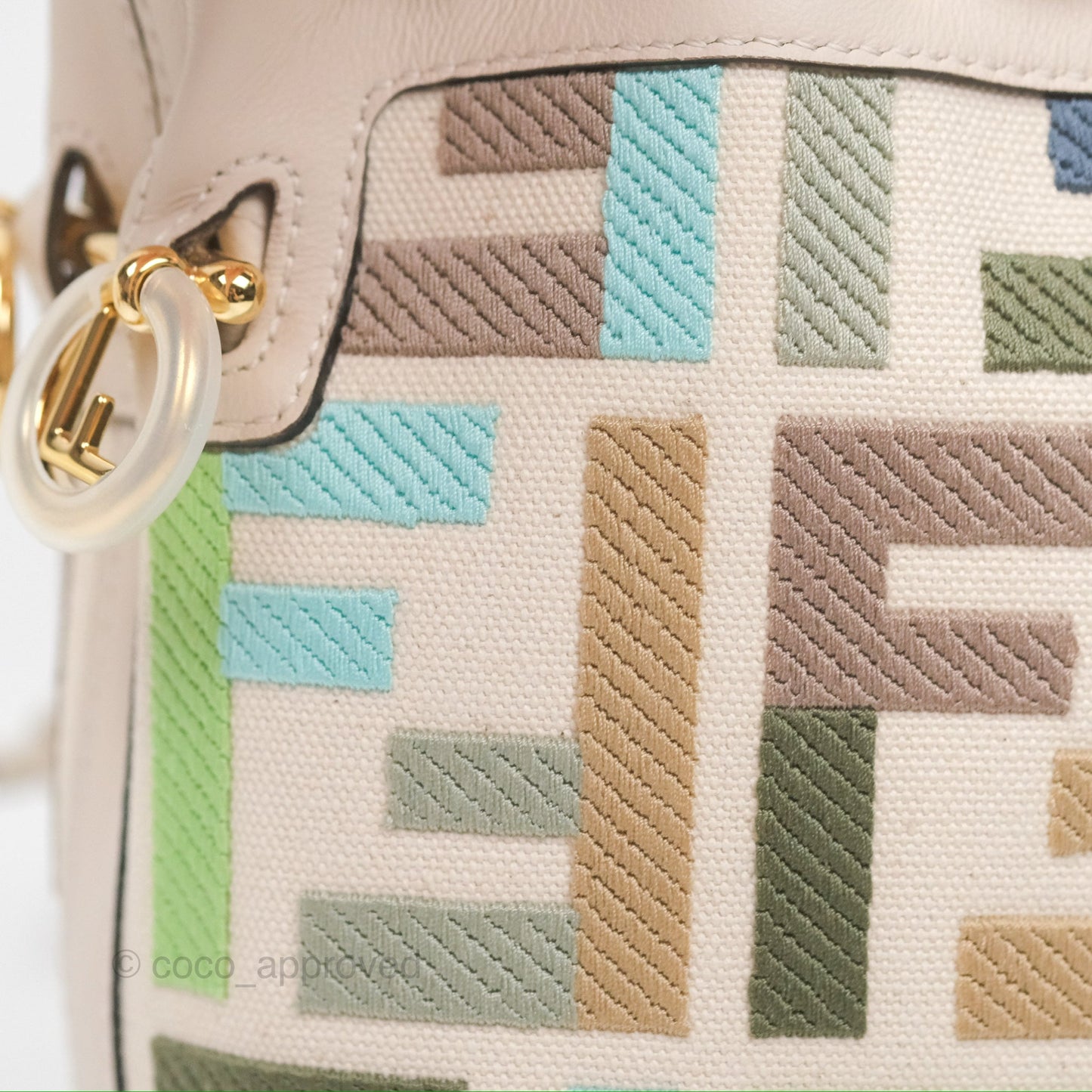 Fendi Mini Mon Tresor Bucket Bag In FF Canvas Grezzo Multicolor Latte Gold Hardware