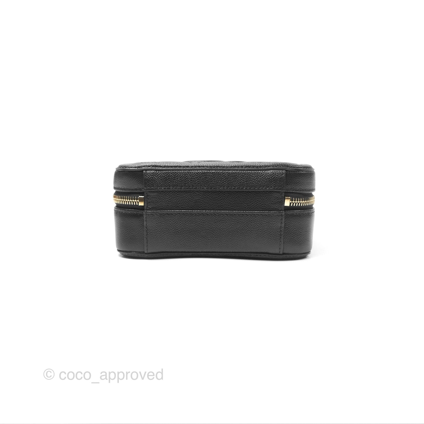Chanel Quilted Small CC Filigree Vanity Case Black Caviar Aged Gold Hardware