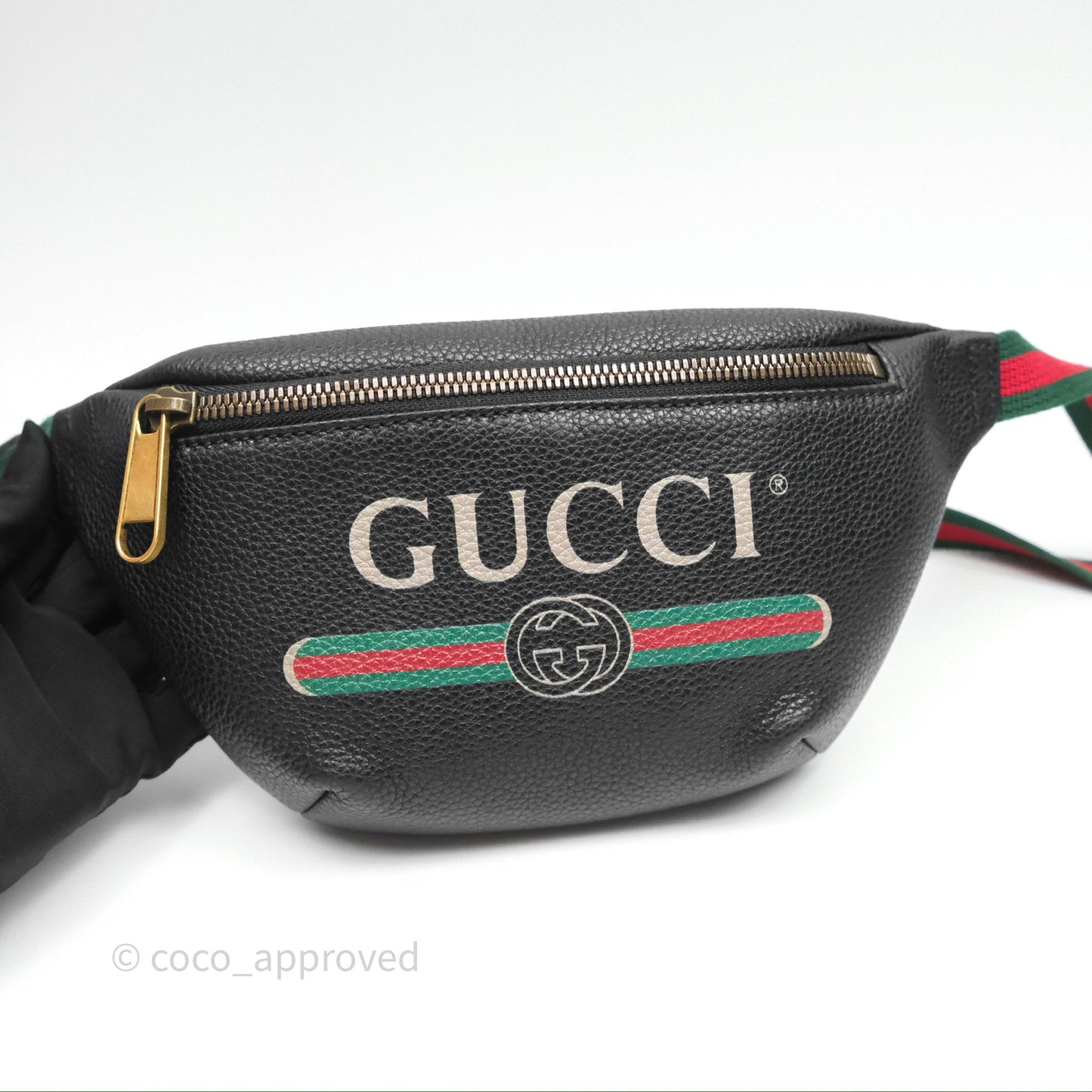 Gucci Logo Print Belt Bag Black Grained Calfskin