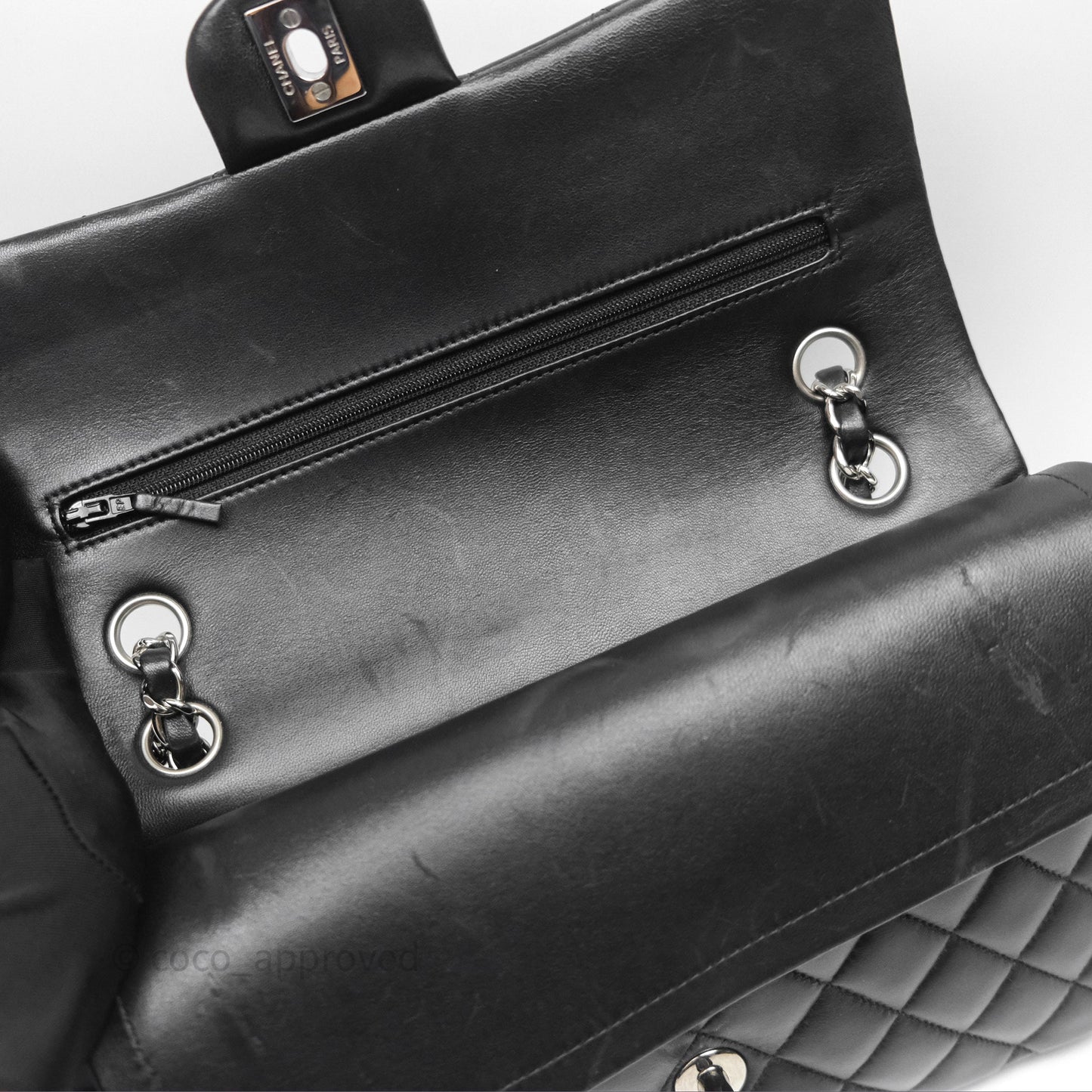 Chanel Classic M/L Medium Flap Quilted Black Lambskin Silver Hardware