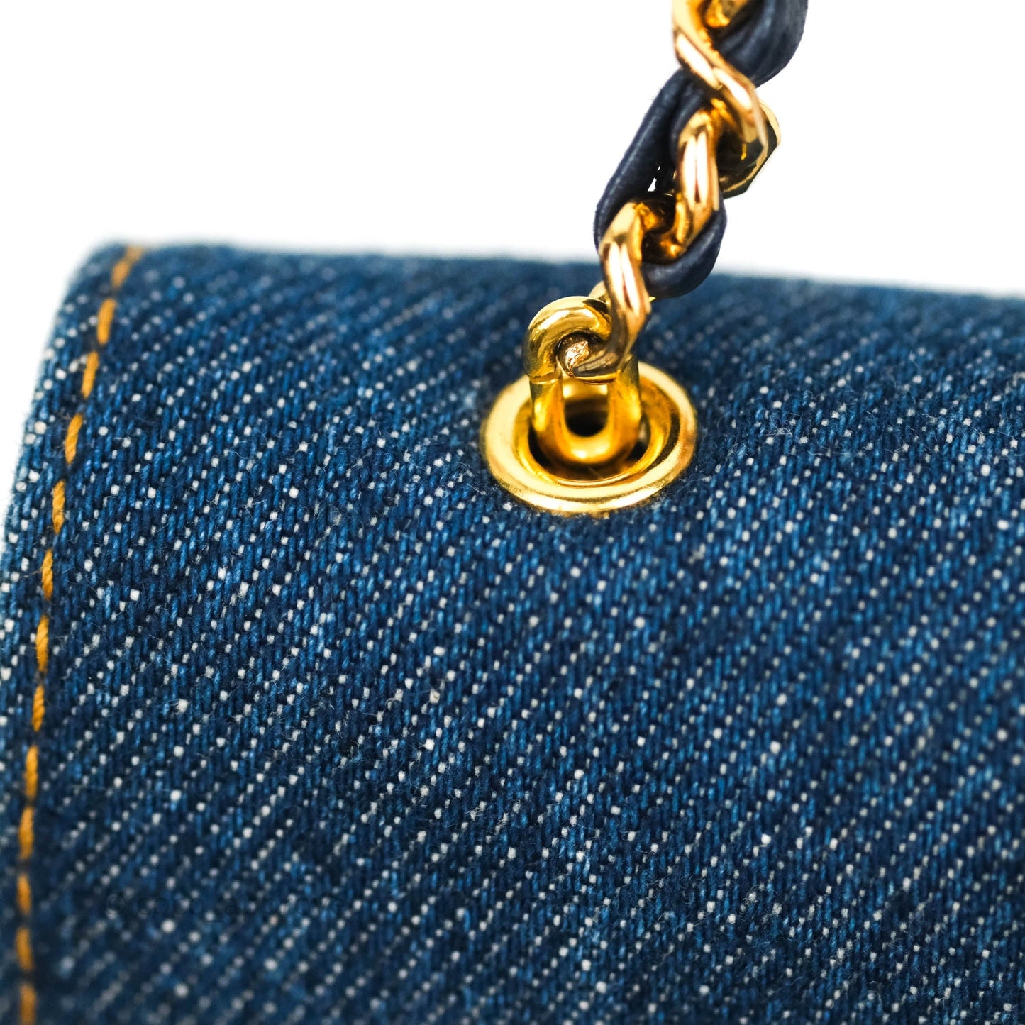 Chanel Vintage Denim Wallet On Chain WOC Gold Hardware