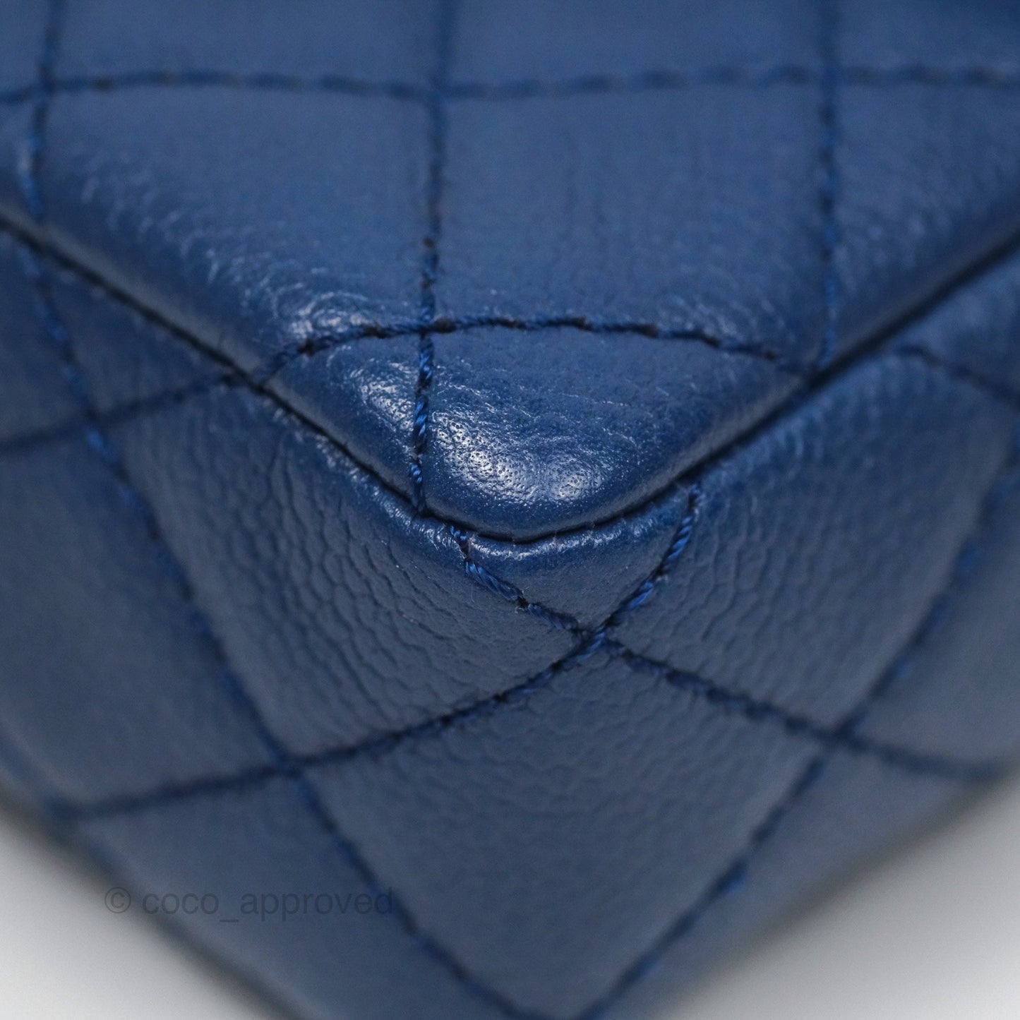 Chanel Quilted East West Flap Bag Blue Caviar Silver Hardware