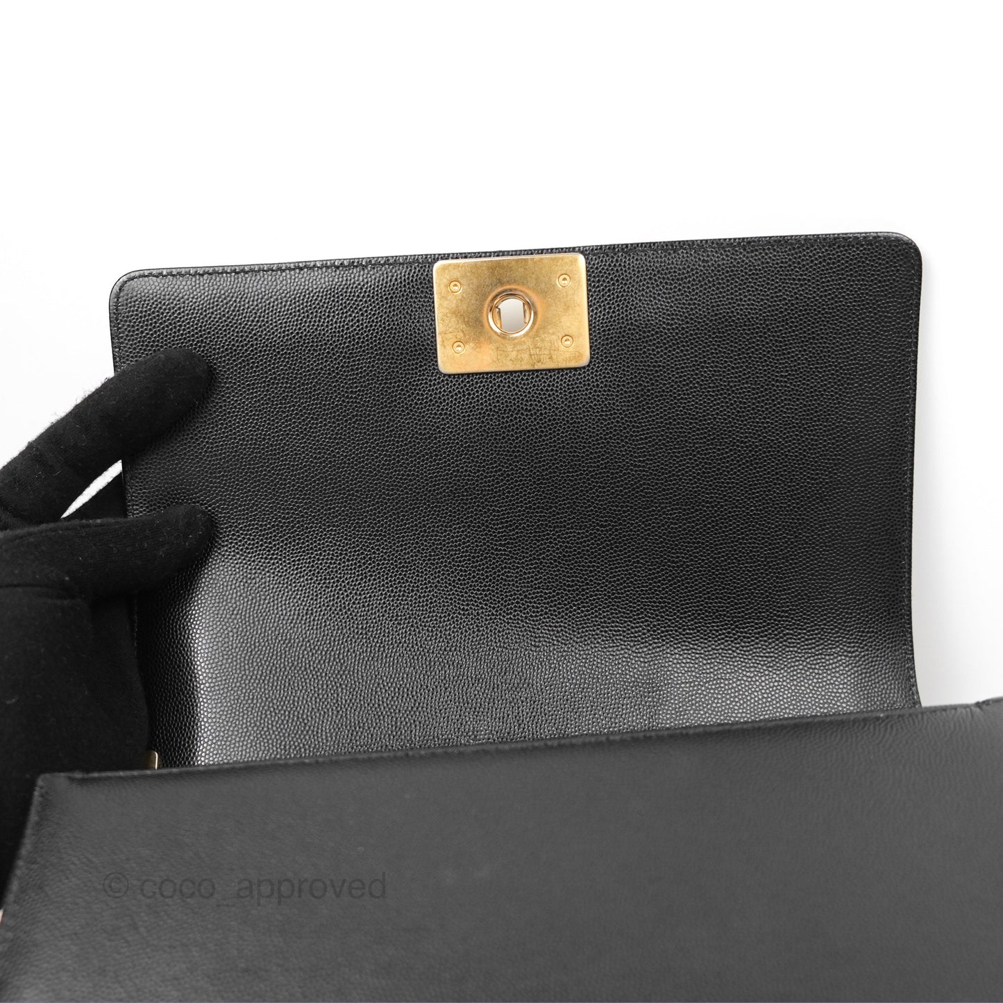 Chanel Quilted Medium Boy Black Caviar Aged Gold Hardware
