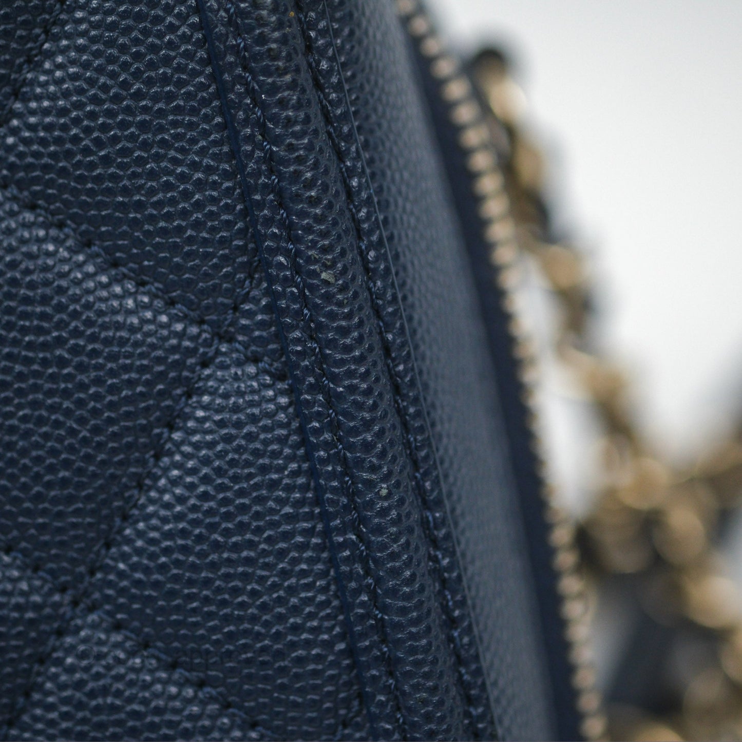 Chanel Quilted Small CC Filigree Vanity Case Navy Caviar Gold Hardware