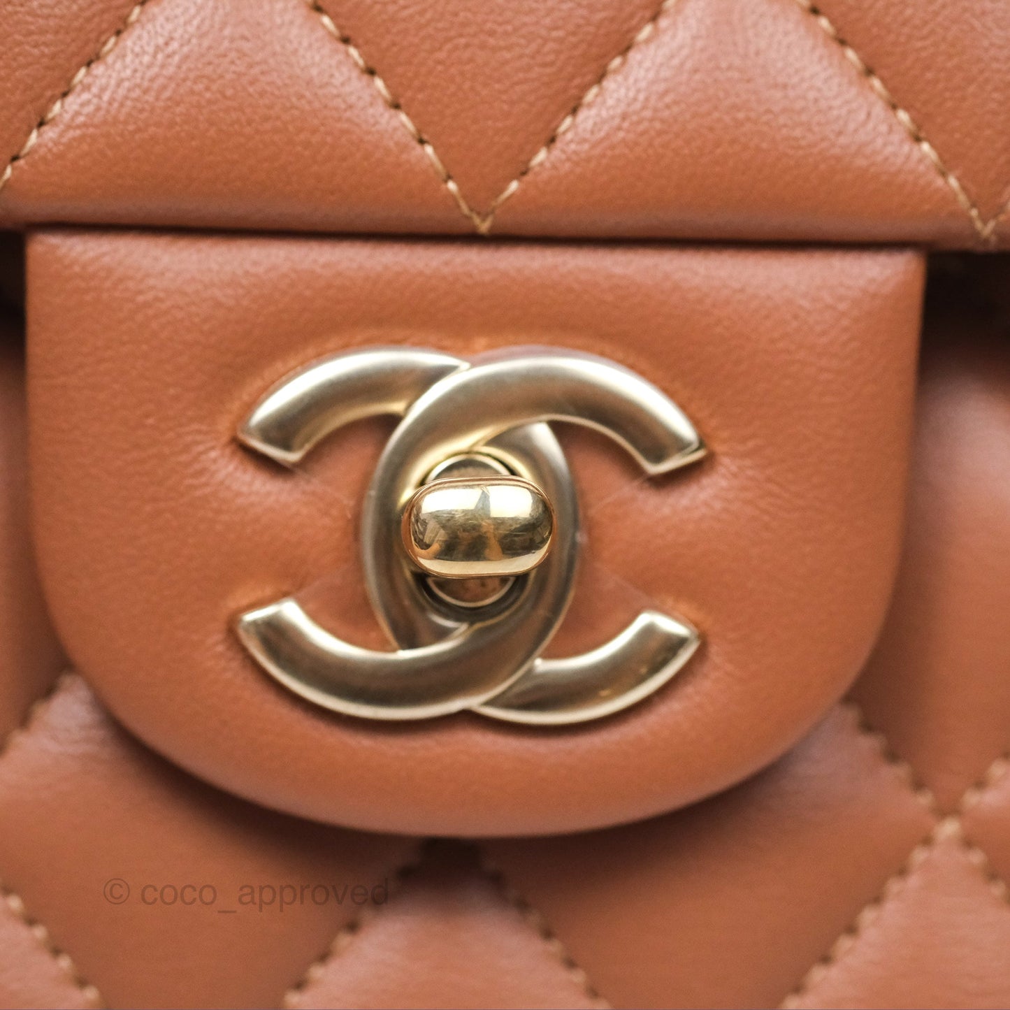 Chanel Small Classic Quilted Flap Dark Beige Caramel Lambskin Gold Hardware