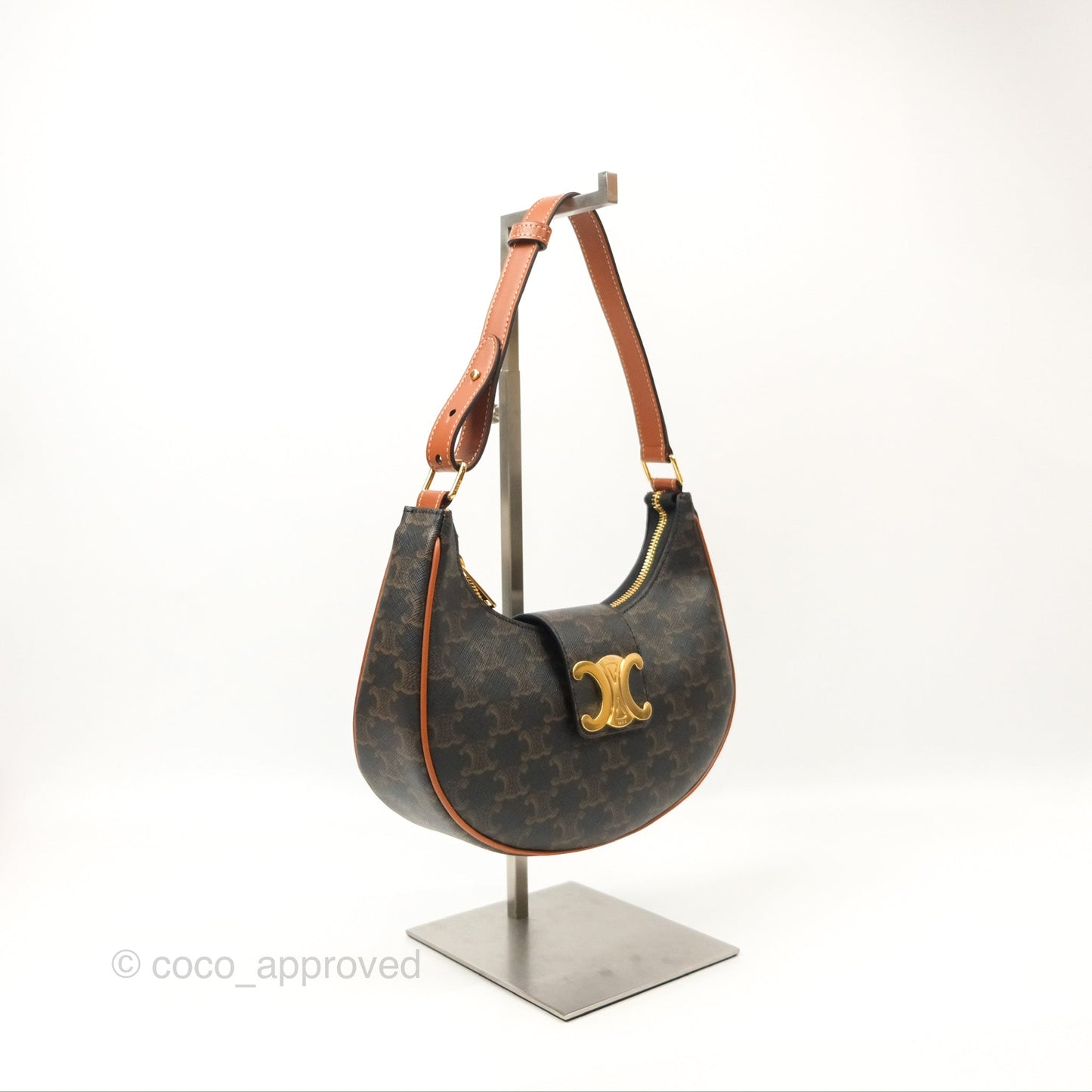 Celine Medium Ava Triomphe Bag Triomphe Canvas Tan Calfskin