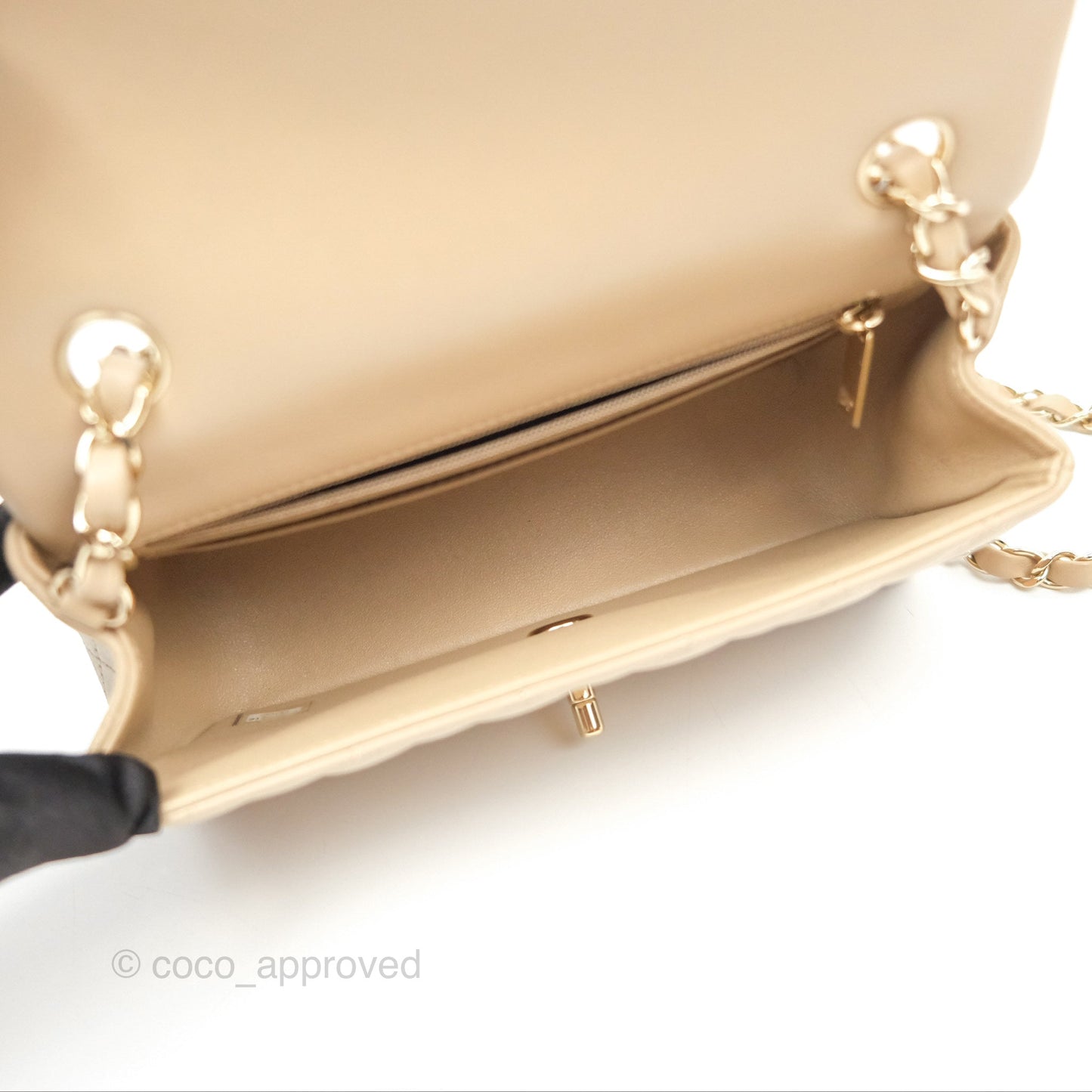 Chanel Mini Rectangular Quilted Beige Lambskin Gold Hardware