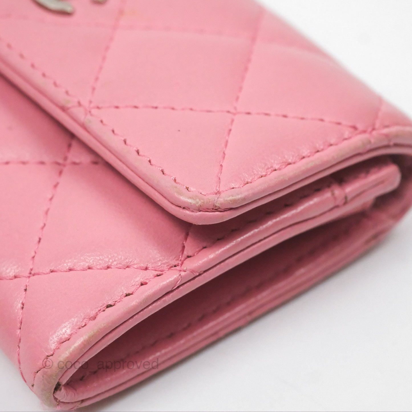 Chanel Quilted Flap Card Holder Pink Lambskin Silver Hardware