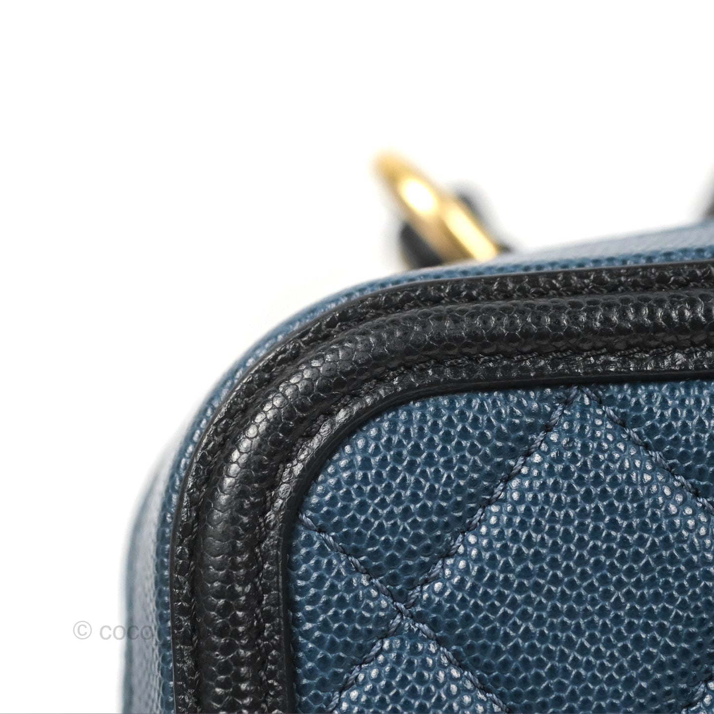 Chanel Quilted Medium CC Filigree Vanity Case Navy Black Caviar Aged Gold Hardware