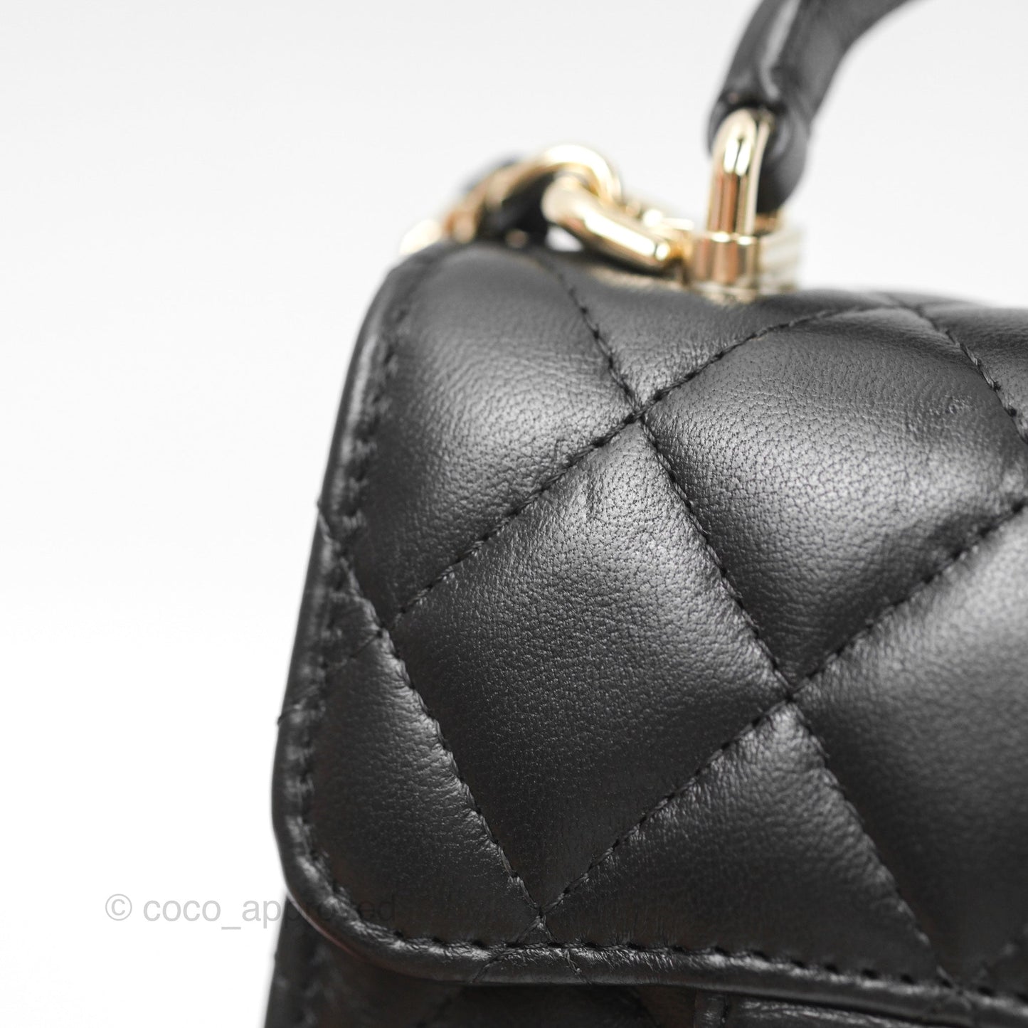 Chanel Mini Handle Clutch With Chain Black Lambskin Gold Hardware