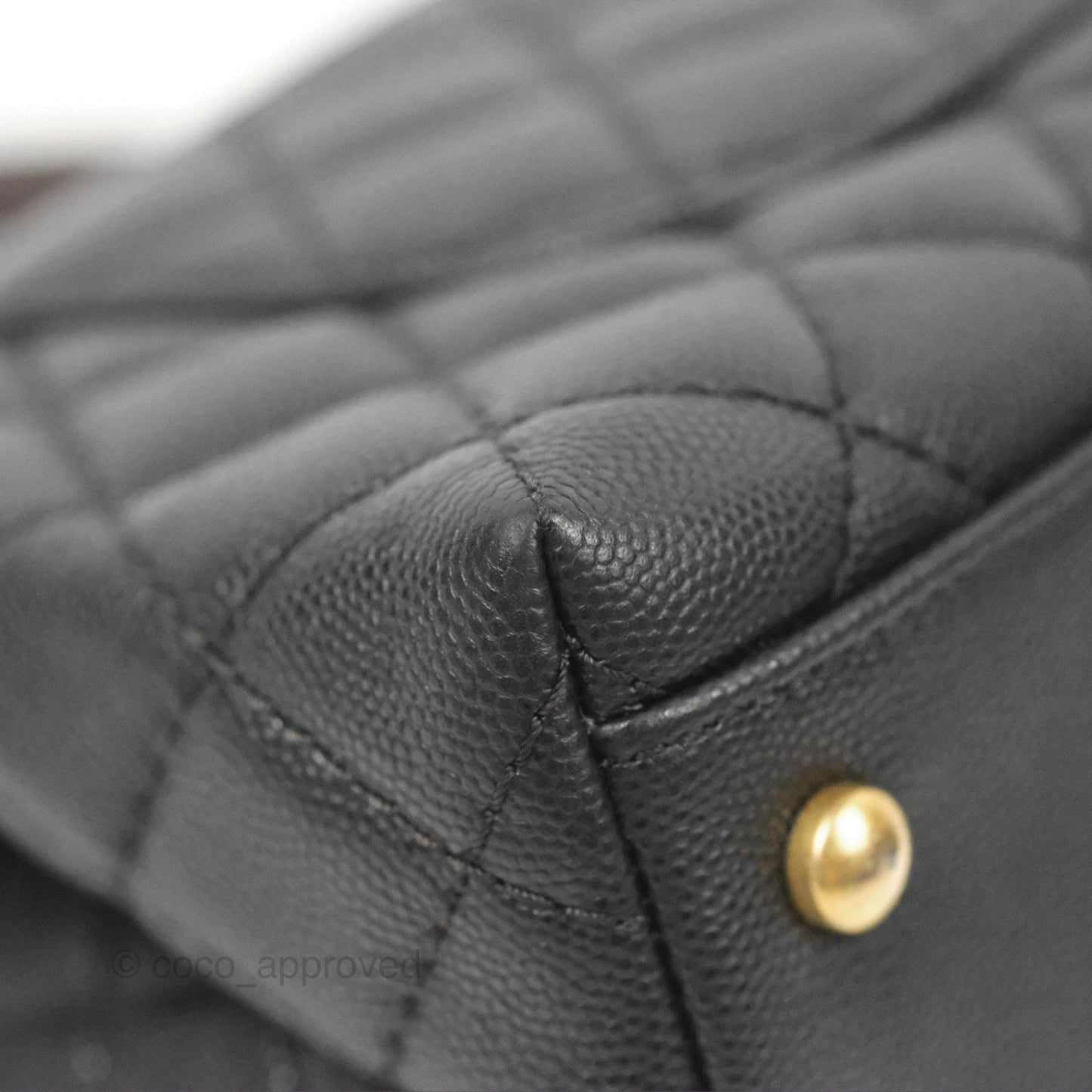 Chanel Small Coco Handle Quilted Black Caviar Aged Gold Hardware Lizard Handle