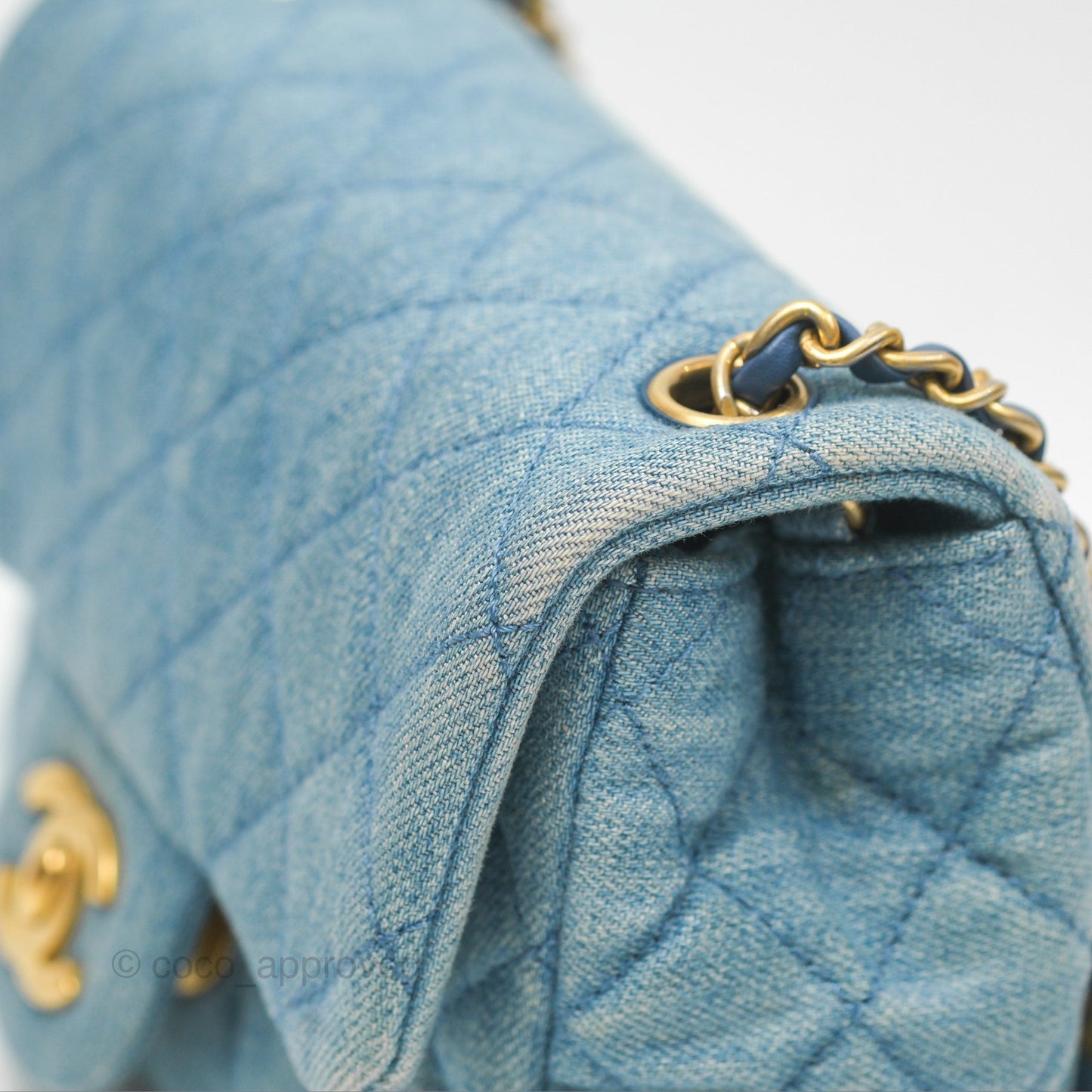Chanel Mini Square Pearl Crush Quilted Denim Aged Gold Hardware