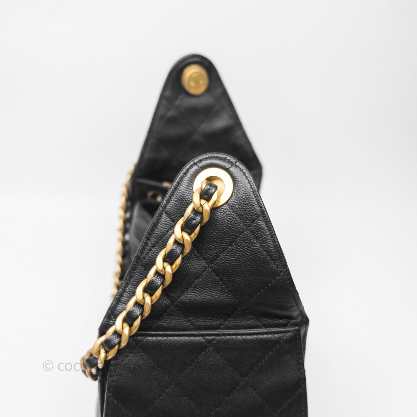 Chanel 25 Small Bag Black Caviar Aged Gold Hardware