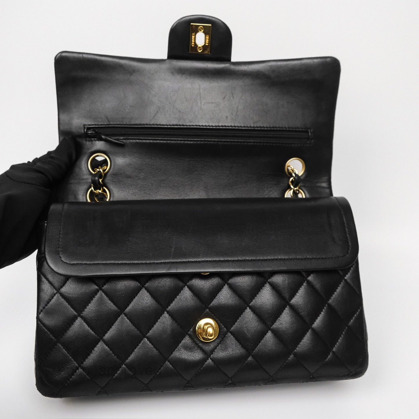 Chanel Classic M/L Medium Flap Quilted Black Lambskin Gold Hardware