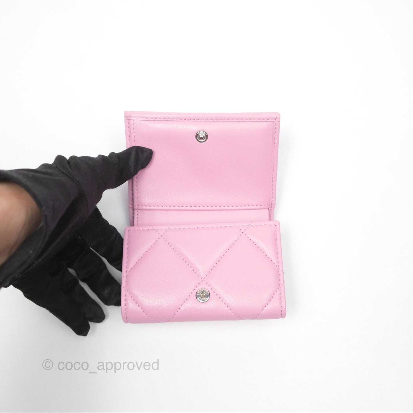 Chanel 19 Short Trifold Wallet Pink Lambskin Silver Hardware