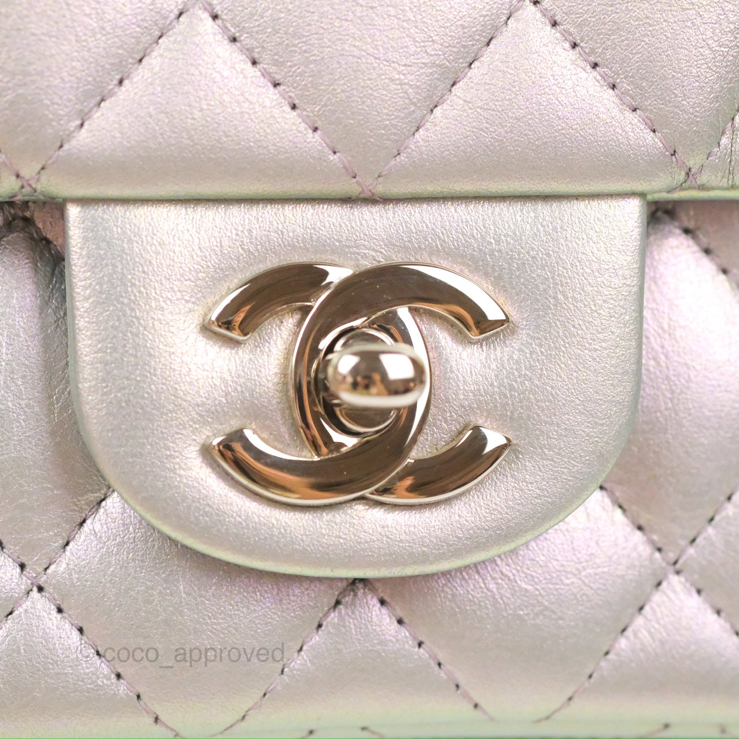 Chanel Quilted Mini Rectangular Iridescent Lilac Calfskin Silver Hardware