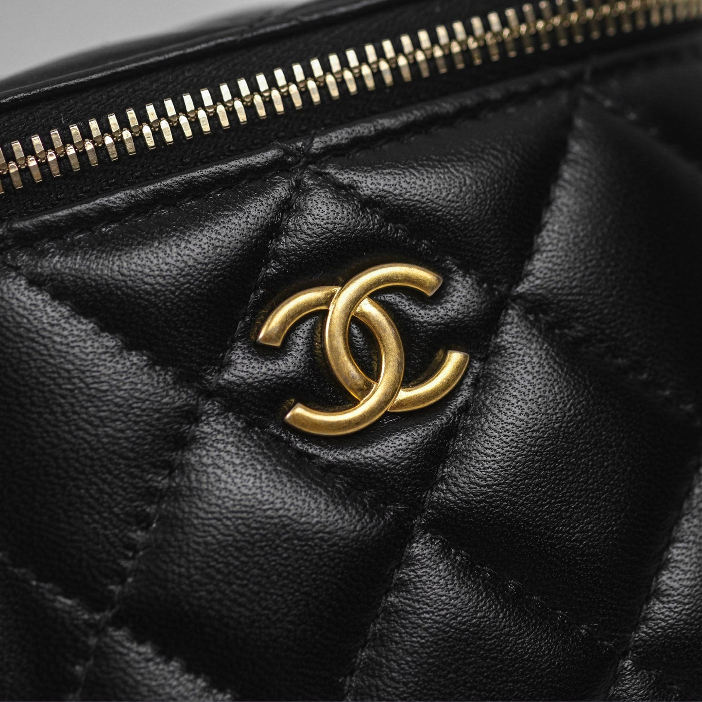 Chanel Mini Top Handle Vanity With Chain Black Lambskin Aged Gold Hardware