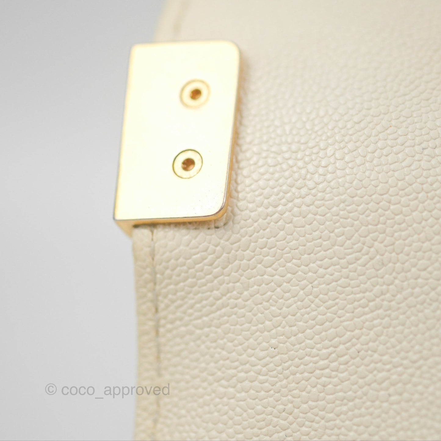 Chanel Medium Boy Quilted Ivory Caviar Aged Gold Hardware