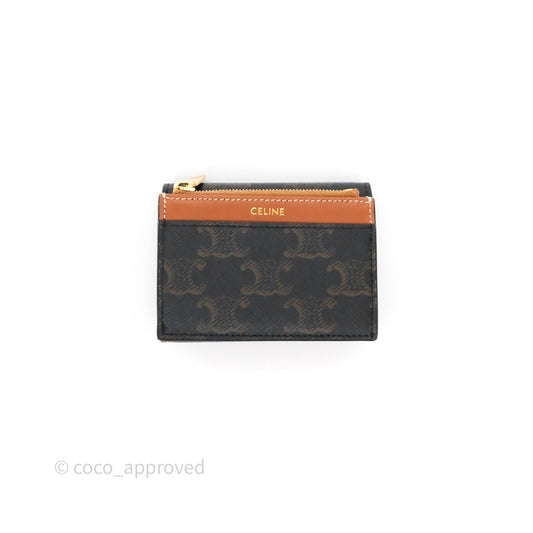 Celine Compact Wallet with Coin Triomphe Canvas Tan