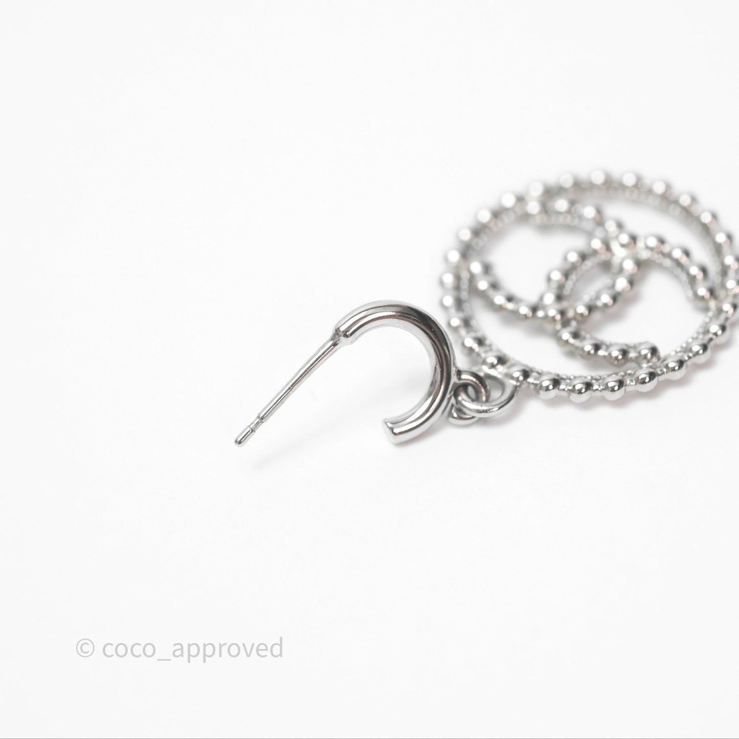 Chanel CC Drop Round Earrings Silver Tone 22C