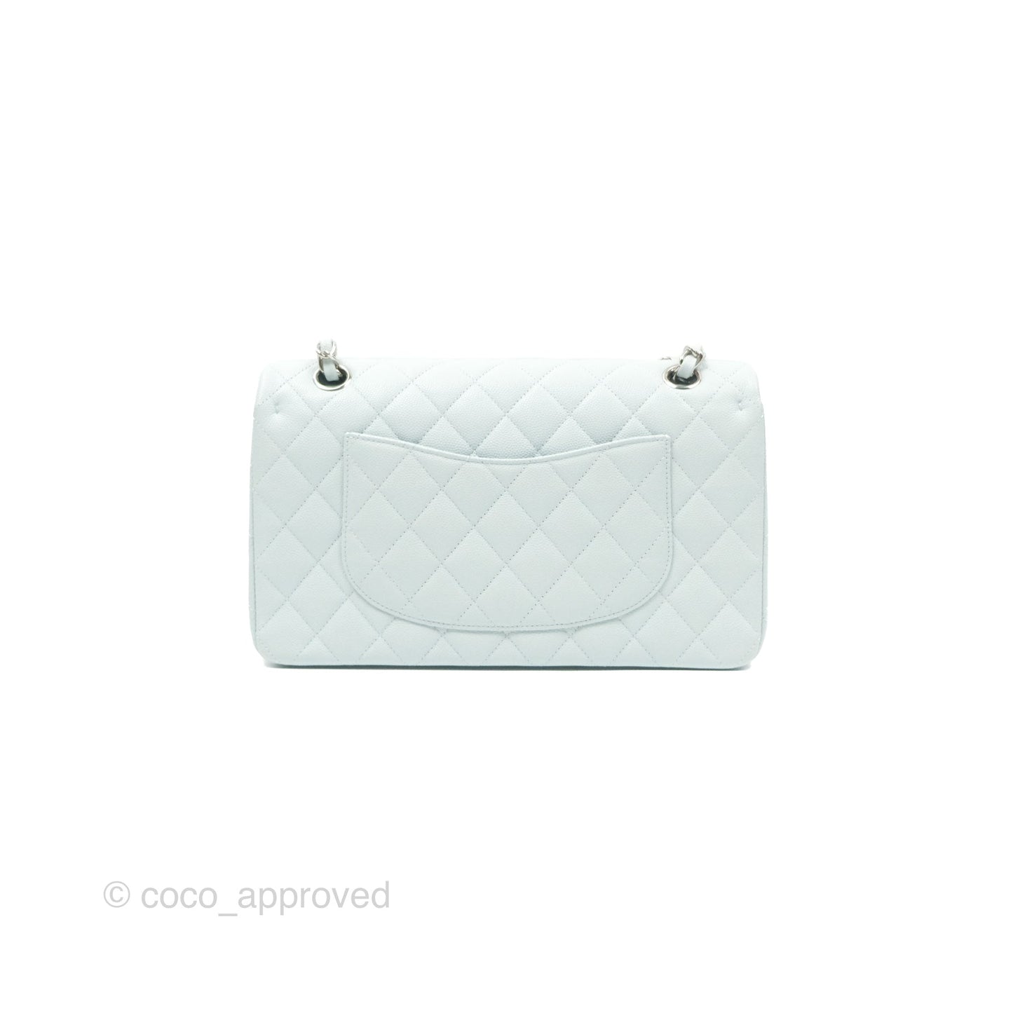 Chanel Medium Classic Flap Quilted Pale Blue Caviar Silver Hardware
