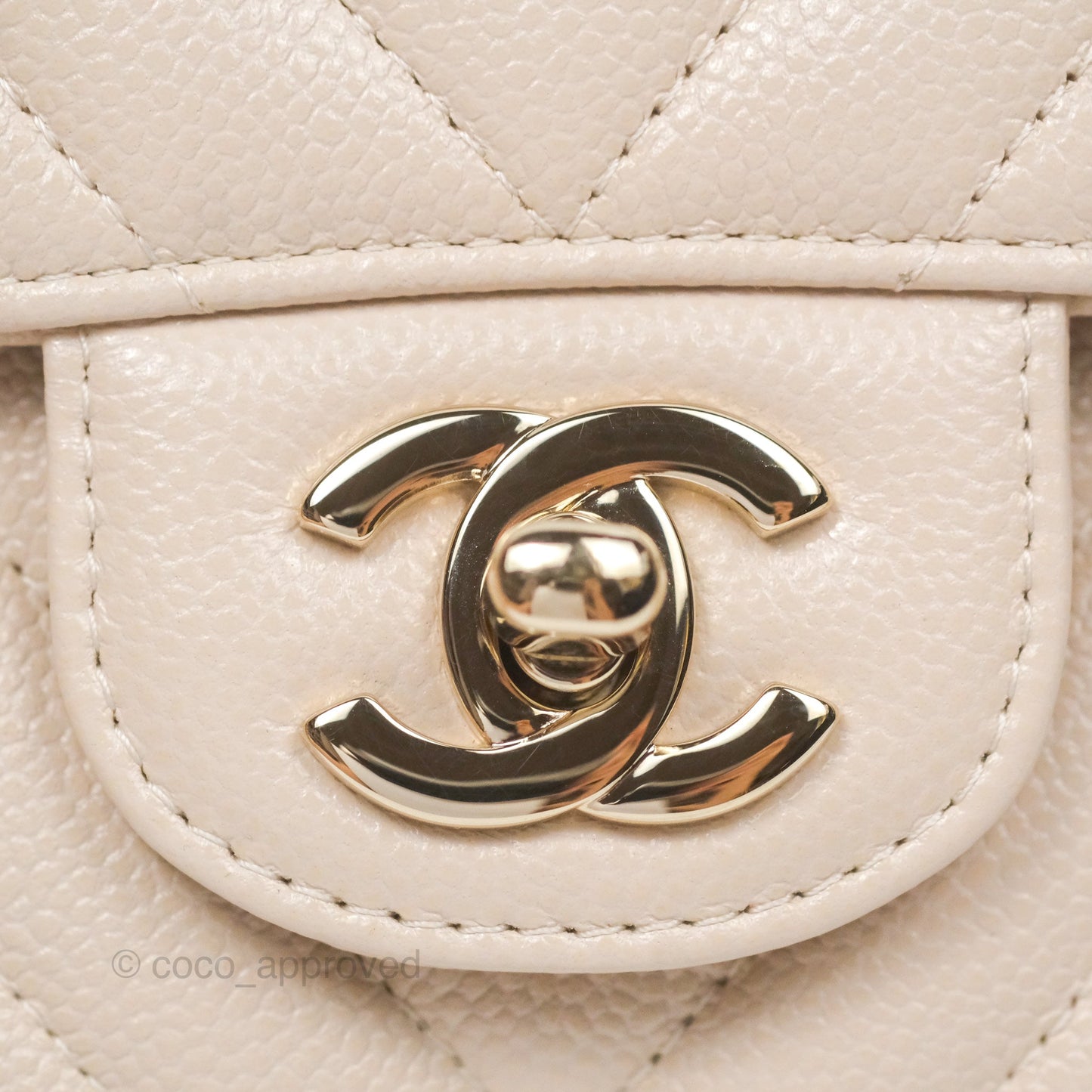 Chanel Classic M/L Medium Double Flap Chevron Light Beige Caviar Gold Hardware 20B
